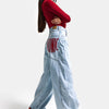 Women's Ice Color 4s6-3 Mega Baggy Fit Special Design Denim Jean with Leg and Pocket Details