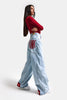 Women's Ice Color 4s6-3 Mega Baggy Fit Special Design Denim Jean with Leg and Pocket Details