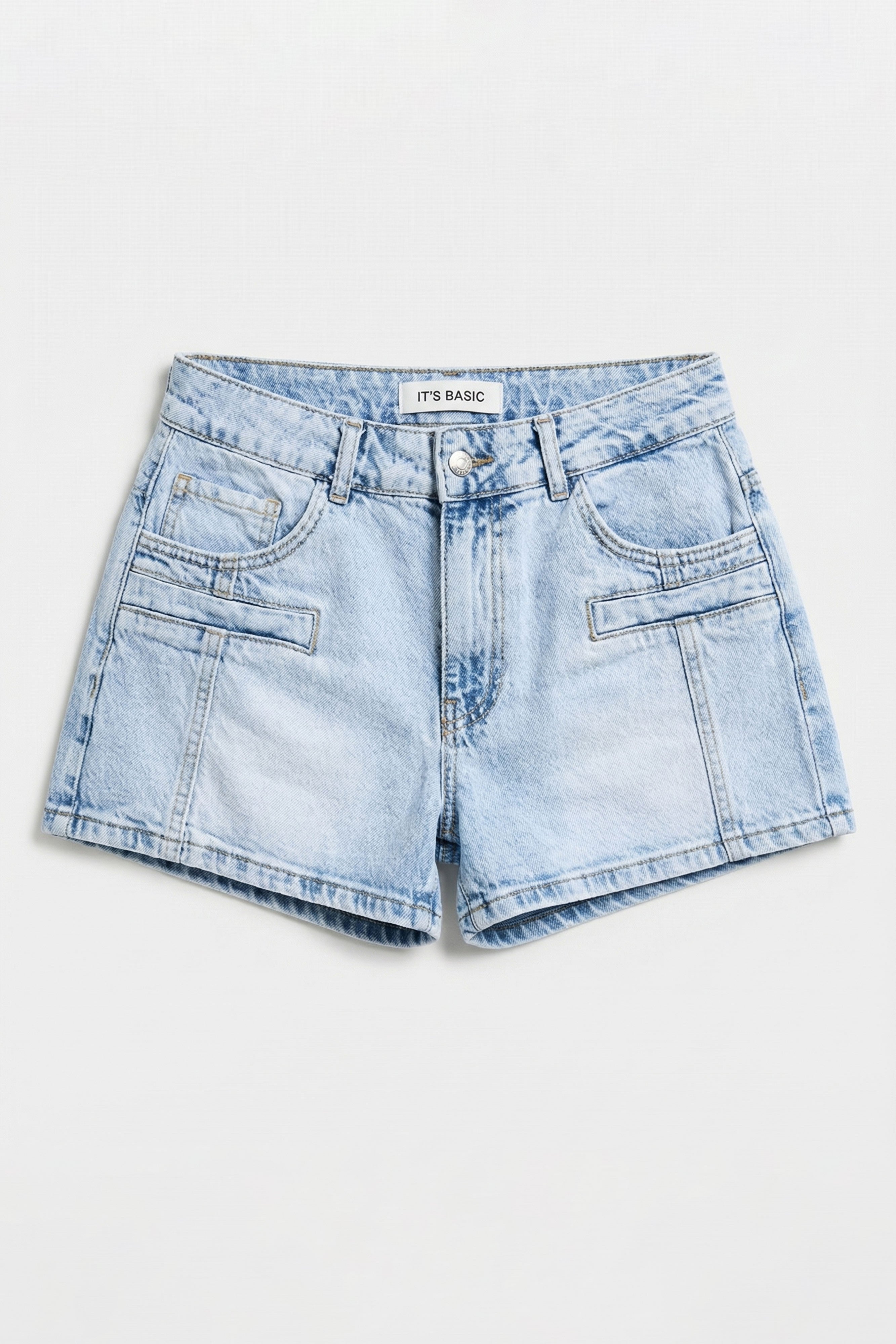 Kadın Ice Renk 4s6-3 Mom Fit Cep Detaylı Komfort Kumaş Denim Şort