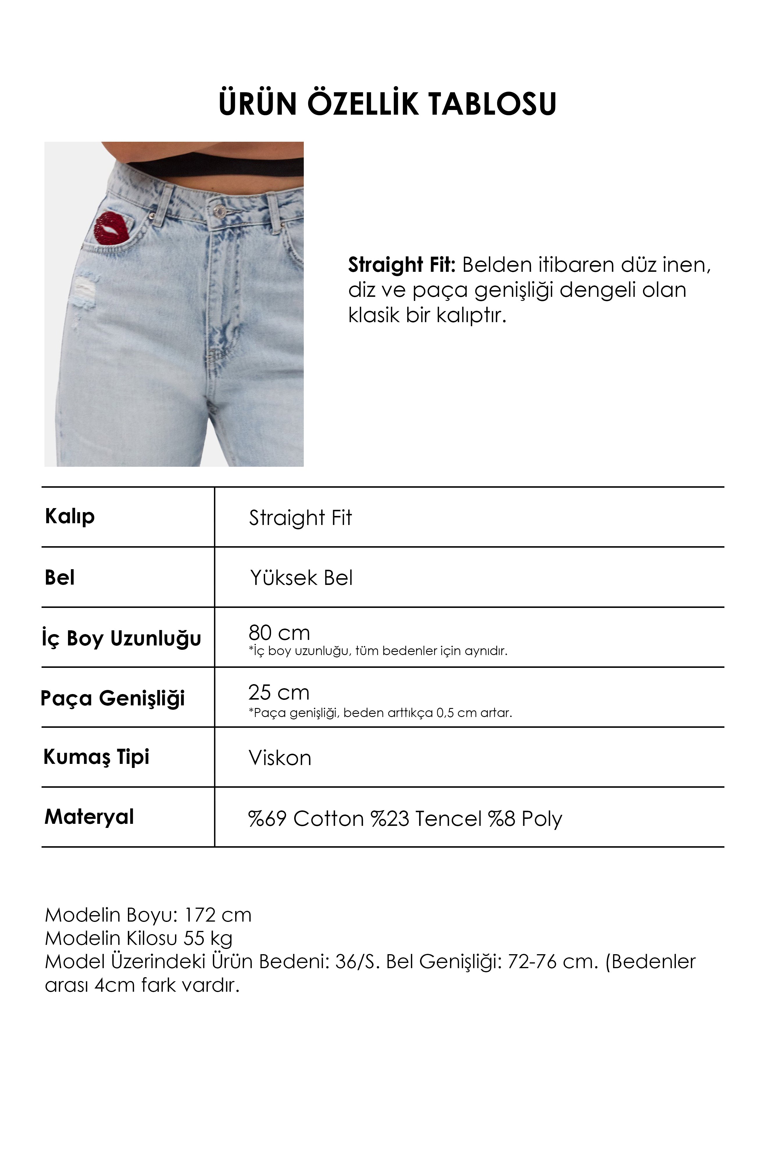 Kadın Ice T-12s6-3 Straight Fit Özel Tasarım Denim Jean