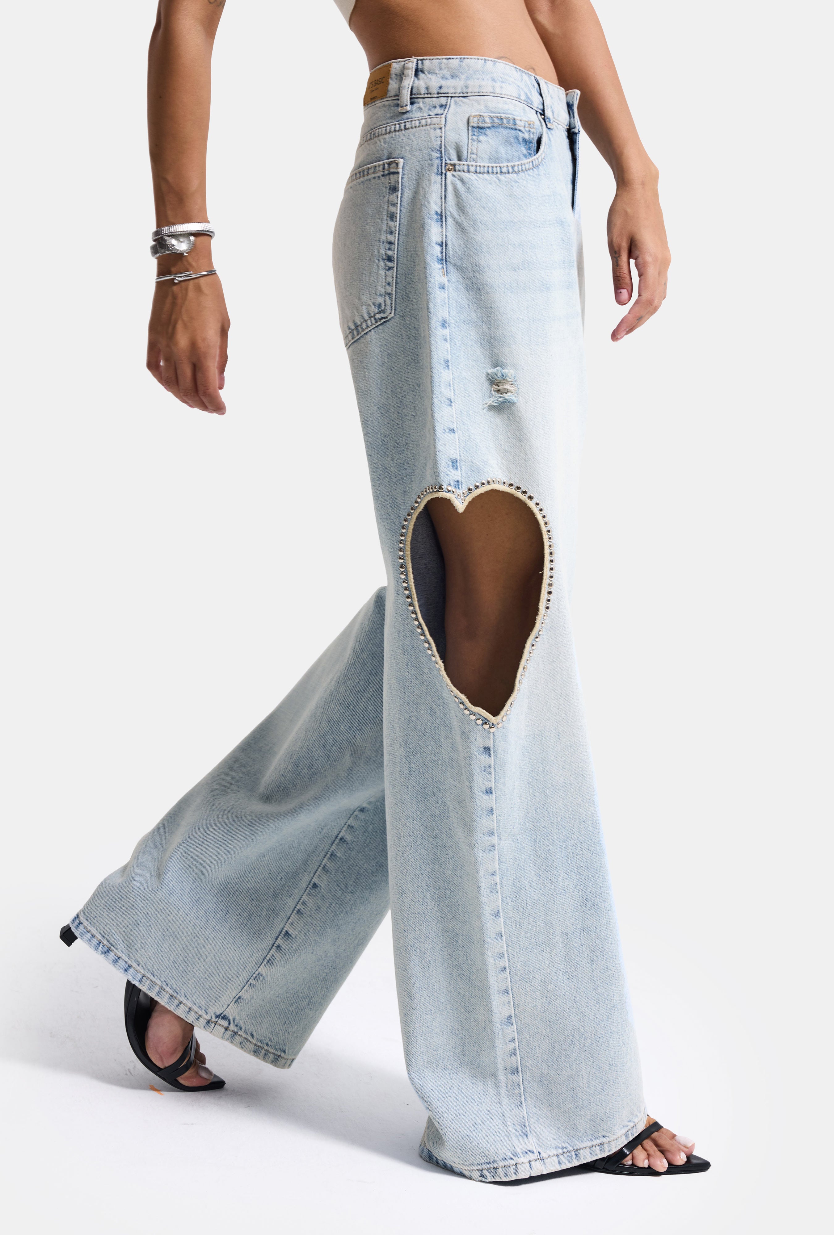 Kadın Ice T-12s6-3 Süper Baggy Fit Kalp Detaylı Tasarım Denim Jean