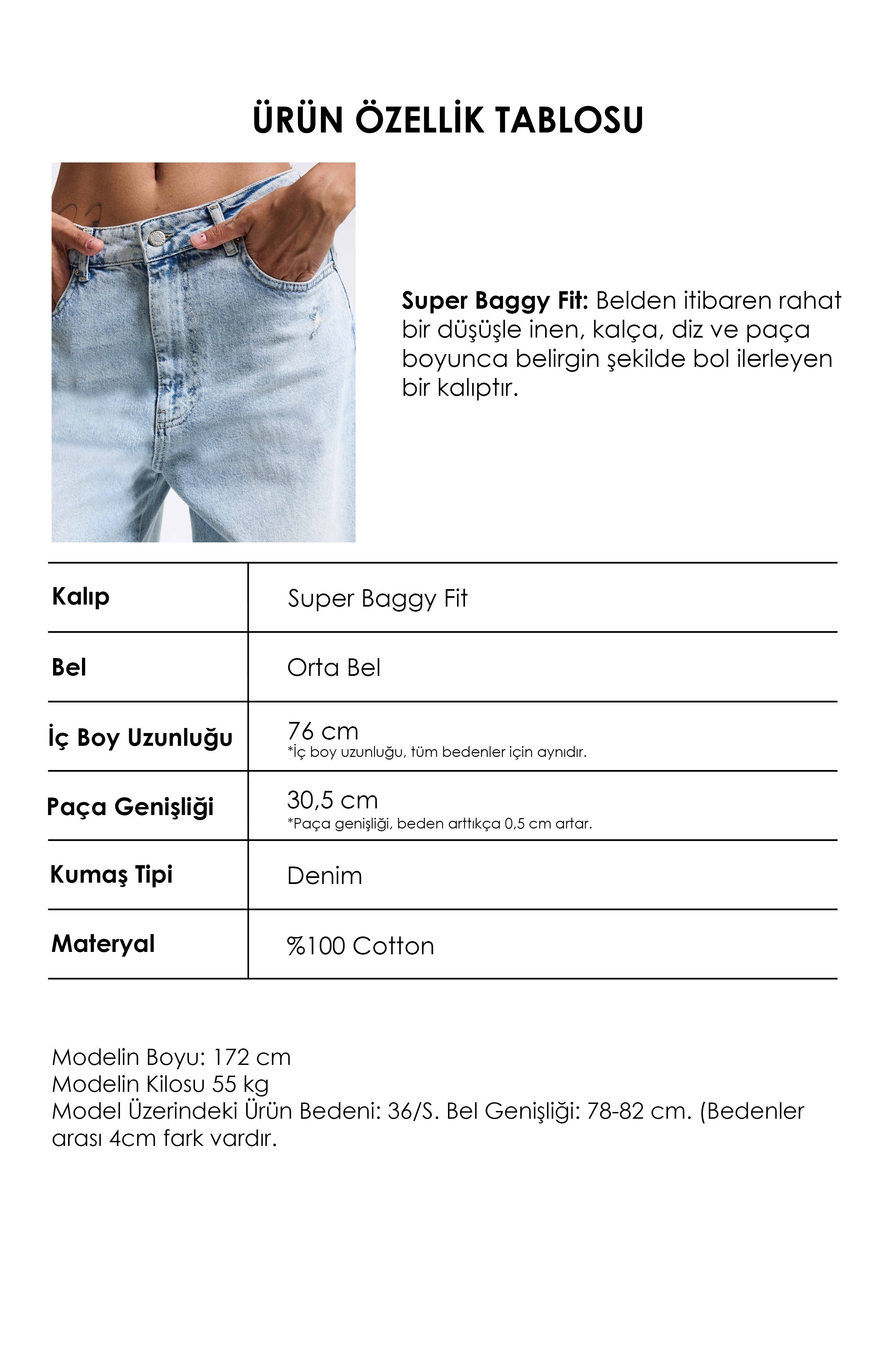 Kadın Ice T-12s6-3 Süper Baggy Fit Kalp Detaylı Tasarım Denim Jean