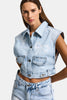 Kadın Ice T-3s6-3 Crop Fit Dantel ve Taş Detaylı Tasarım Denim Yelek