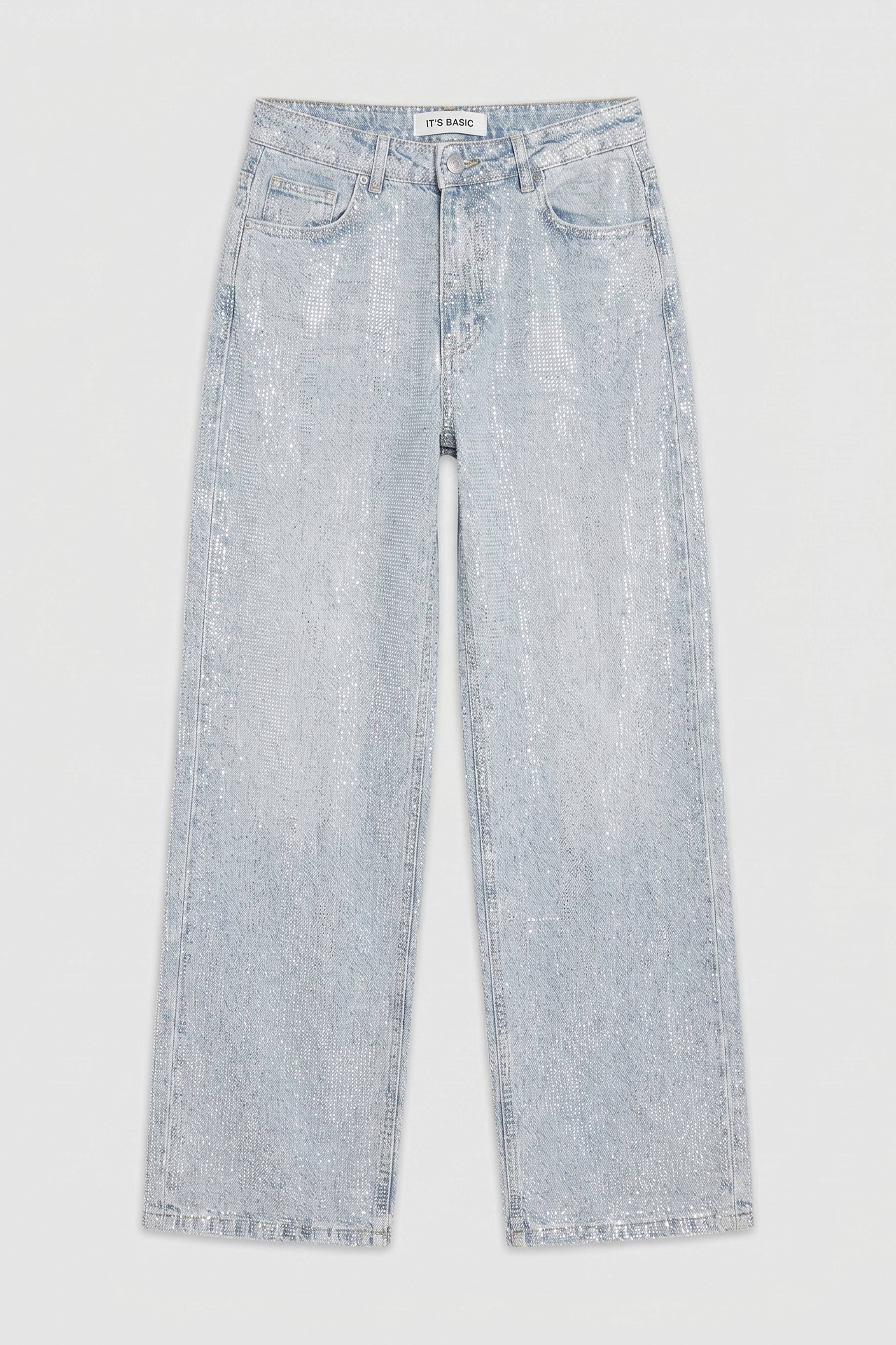 Kadın Ice T-4s6-3 Straight Fit Parlak Taşlı Özel Tasarım Denim Jean