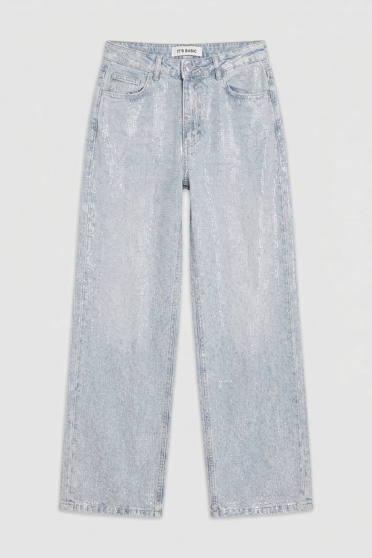 Kadın Ice T-4s6-3 Straight Fit Parlak Taşlı Özel Tasarım Denim Jean