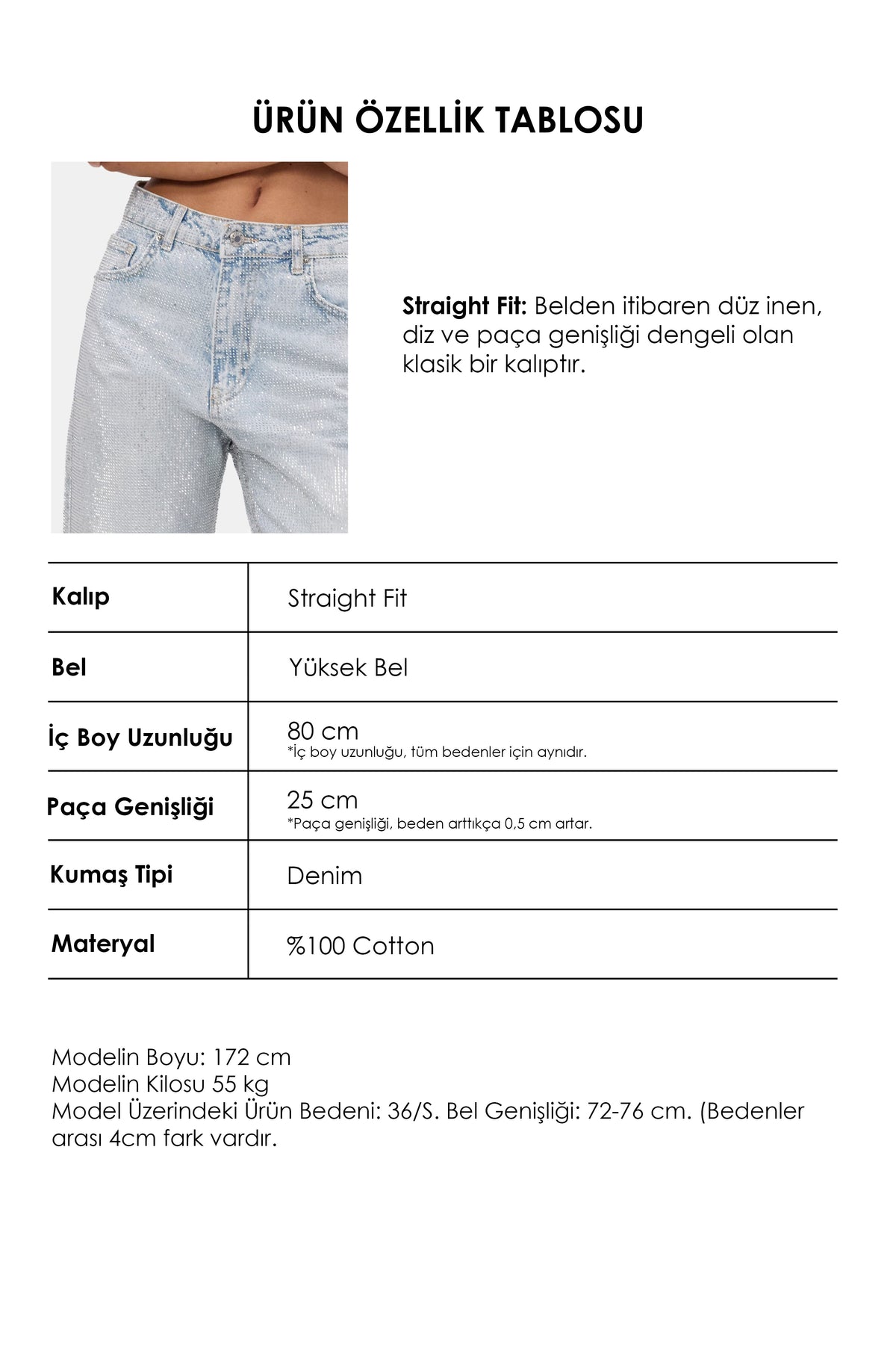 Kadın Ice T-4s6-3 Straight Fit Parlak Taşlı Özel Tasarım Denim Jean