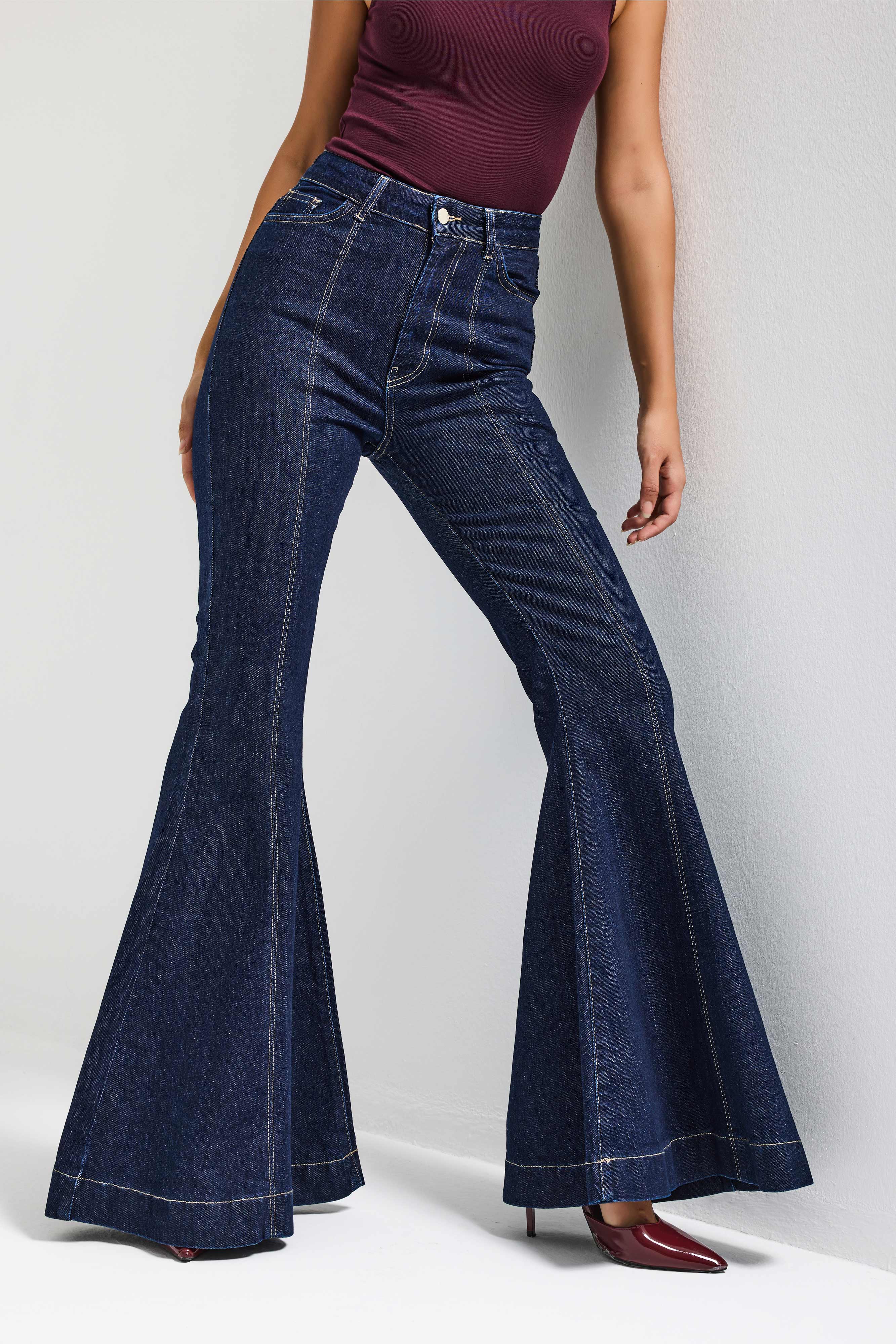 Kadın İndigo 7s6-50 Flare Fit Viskon Kumaş Elastan Denim Jean