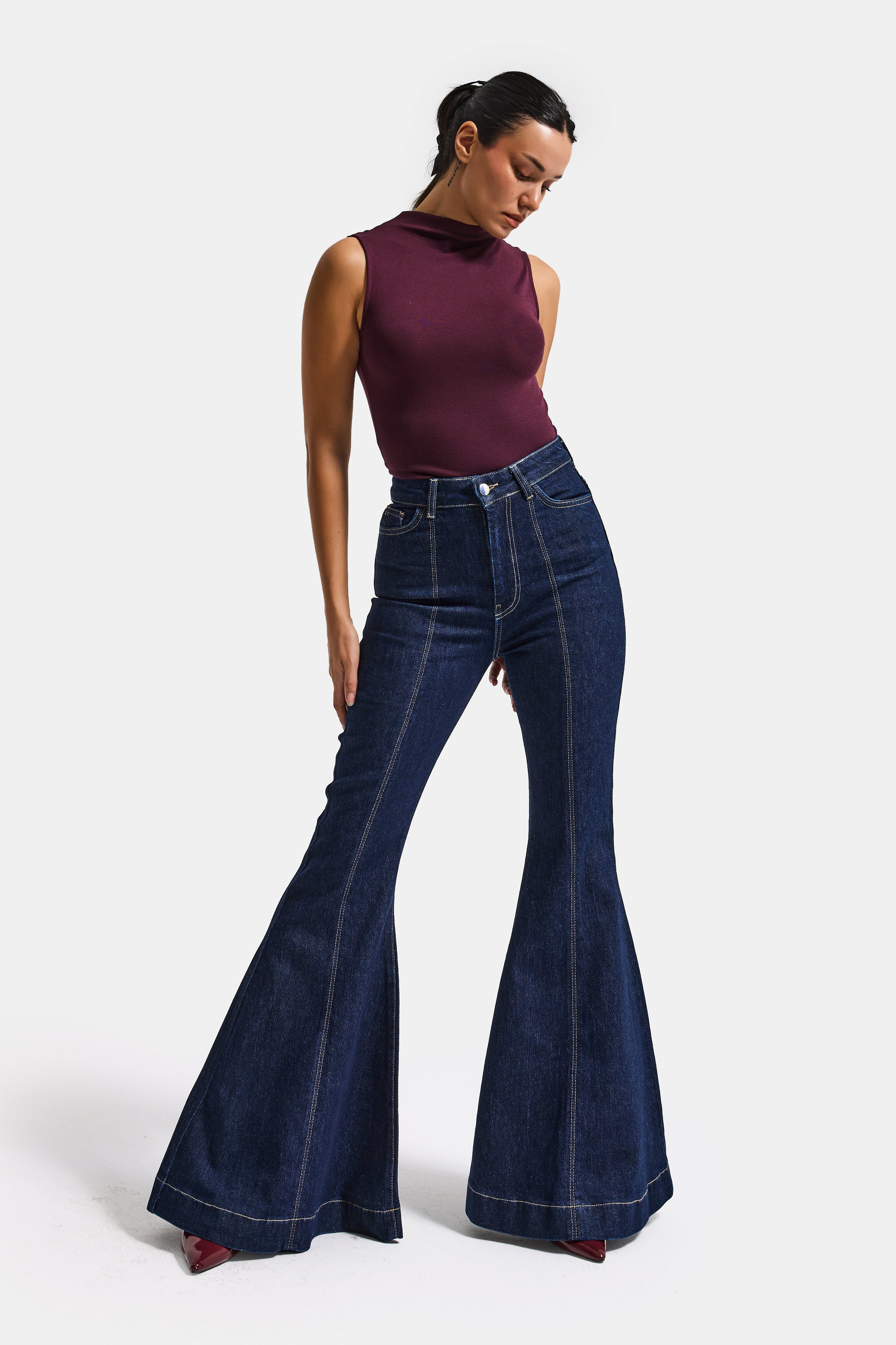 Kadın İndigo 7s6-50 Flare Fit Viskon Kumaş Elastan Denim Jean