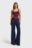 Kadın İndigo 7s6-50 Midrise Wide Leg Fit Viskon Kumaş Aksesuar Detaylı Denim Jean