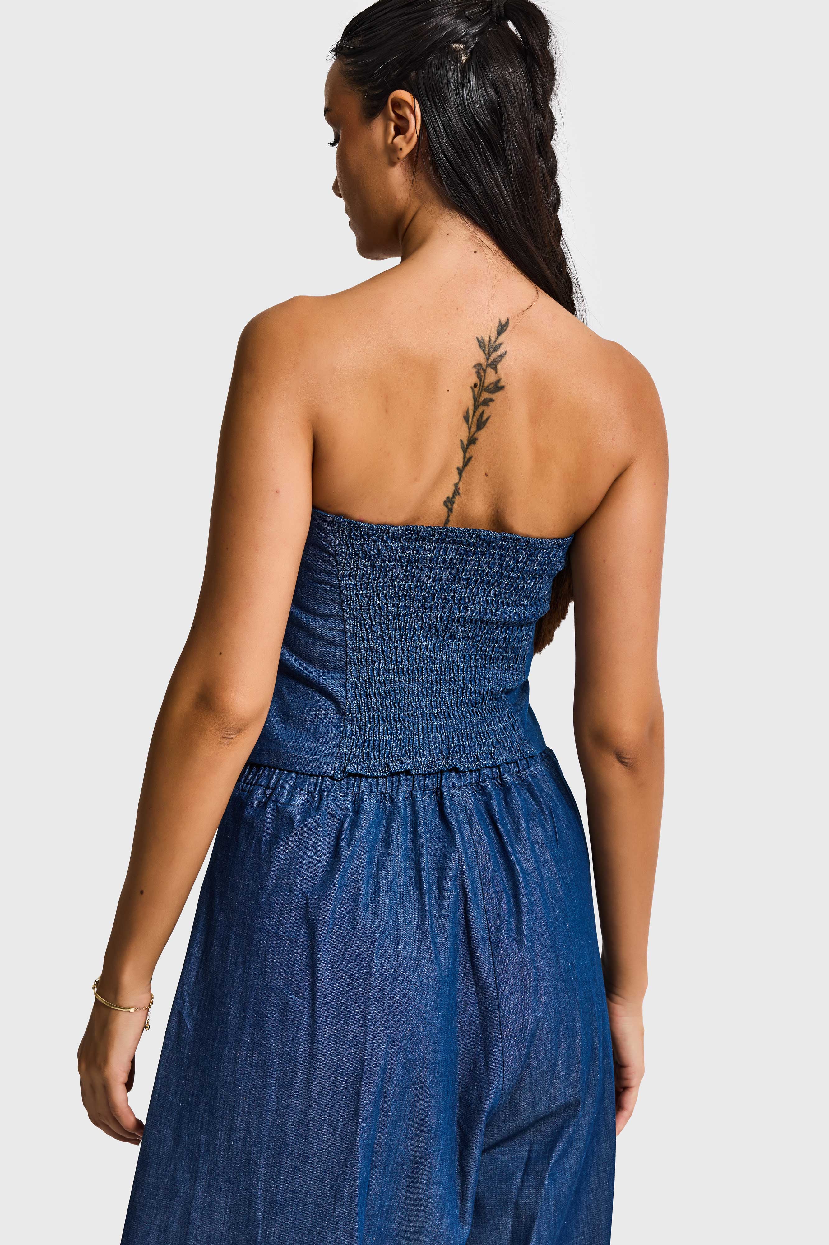 Kadın İndigo 7s6-50 Straplez Düğme Detaylı Elastan Kumaş Tasarım Büstiyer