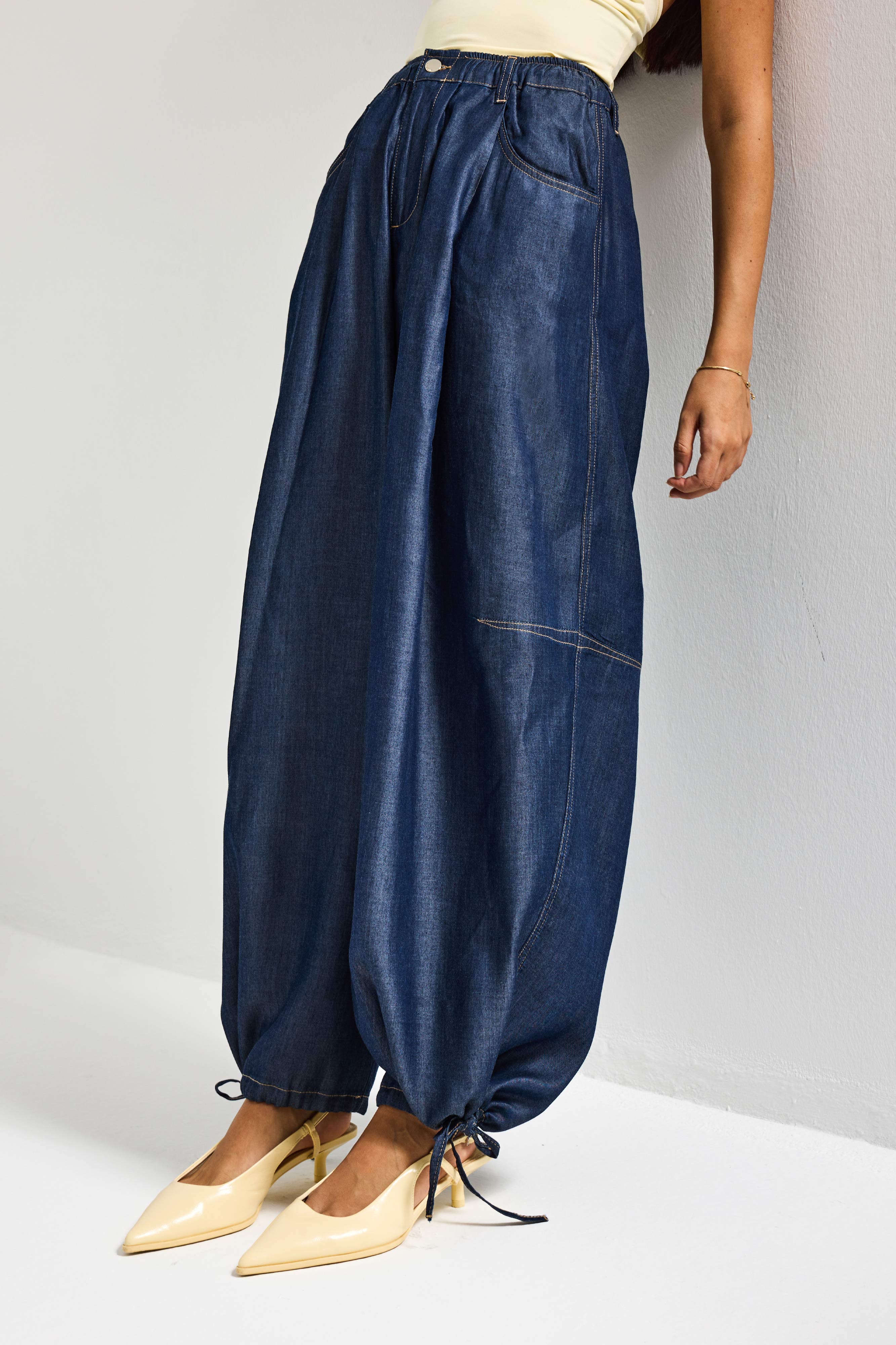 Kadın İndigo 7s6-50 Süper Ballon Fit Bol Kesim Paça Detaylı Tasarım Denim Jean