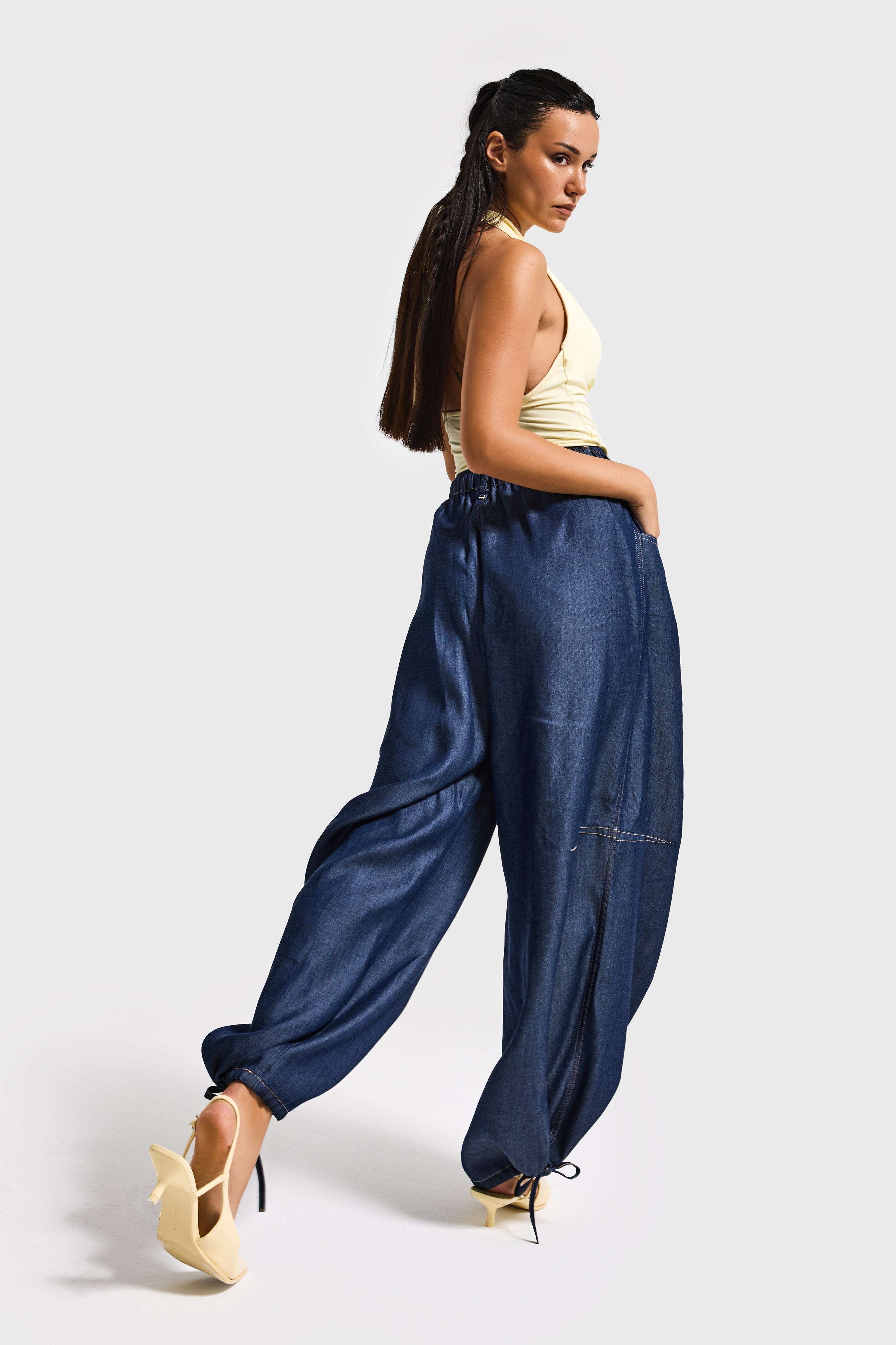 Kadın İndigo 7s6-50 Süper Ballon Fit Bol Kesim Paça Detaylı Tasarım Denim Jean