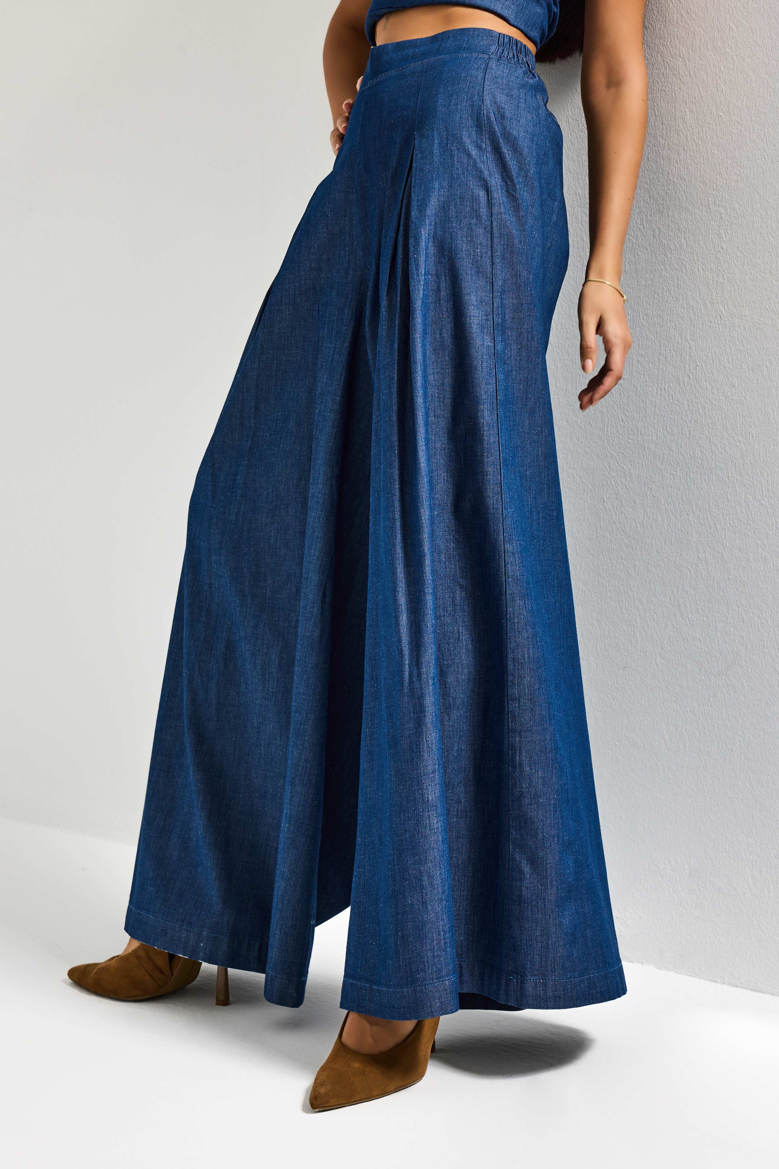 Kadın İndigo 7s6-50 Süper Palazzo Elastan Kumaş Denim Pantolon