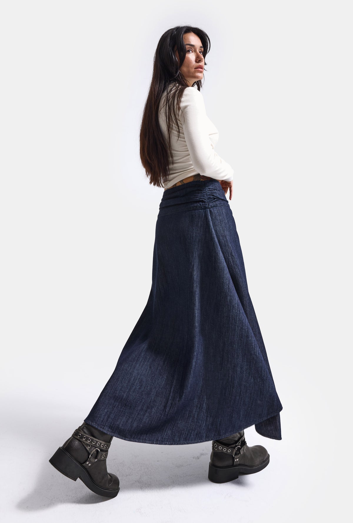 Kadın İndigo 7w6-50 Relaxed Fit Maxi Denim Etek