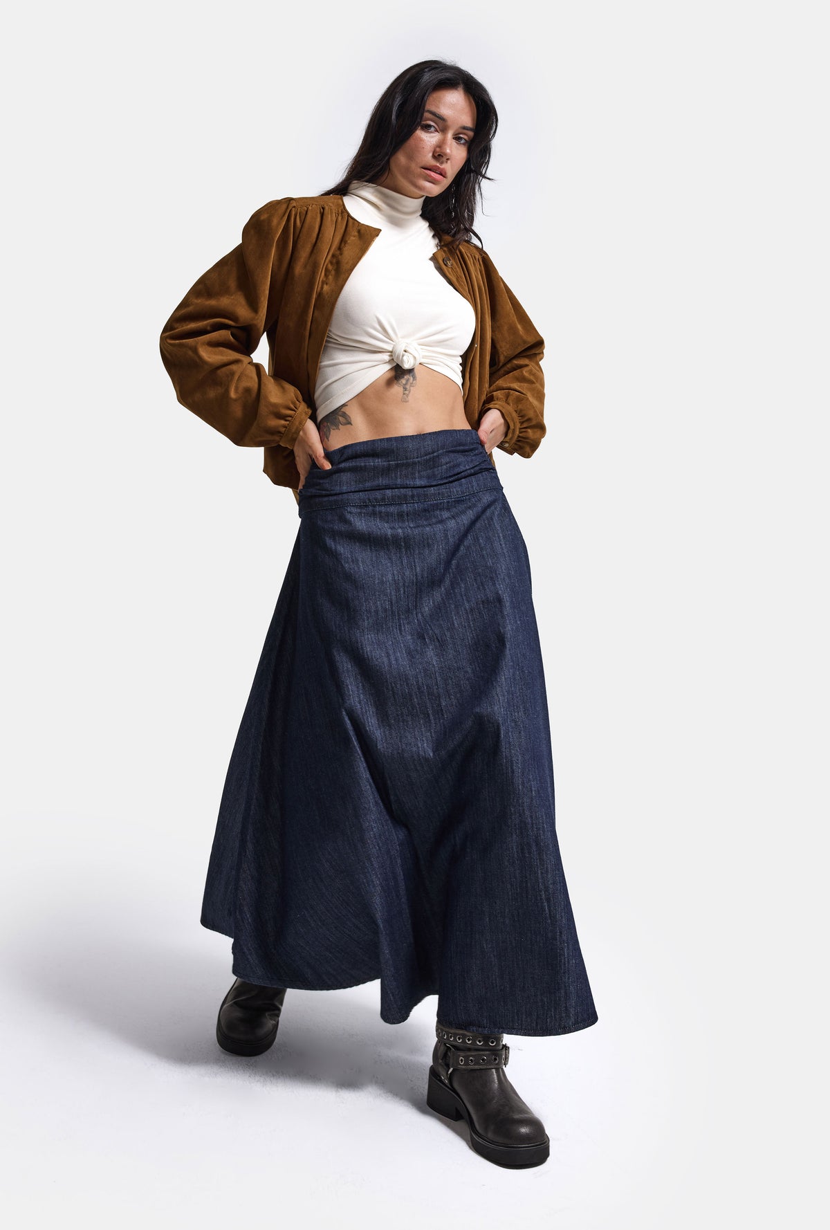 Kadın İndigo 7w6-50 Relaxed Fit Maxi Denim Etek