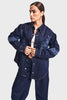 Kadın İndigo Mavi Renk 7w5-50 Oversize Çiçek Nakışlı Özel Tasarım Denim Gömlek Ceket