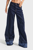 Women's Indigo Blue 7w5-50 Palazzo Fit Viscose Fabric Floral Embroidered Special Design Denim Jean