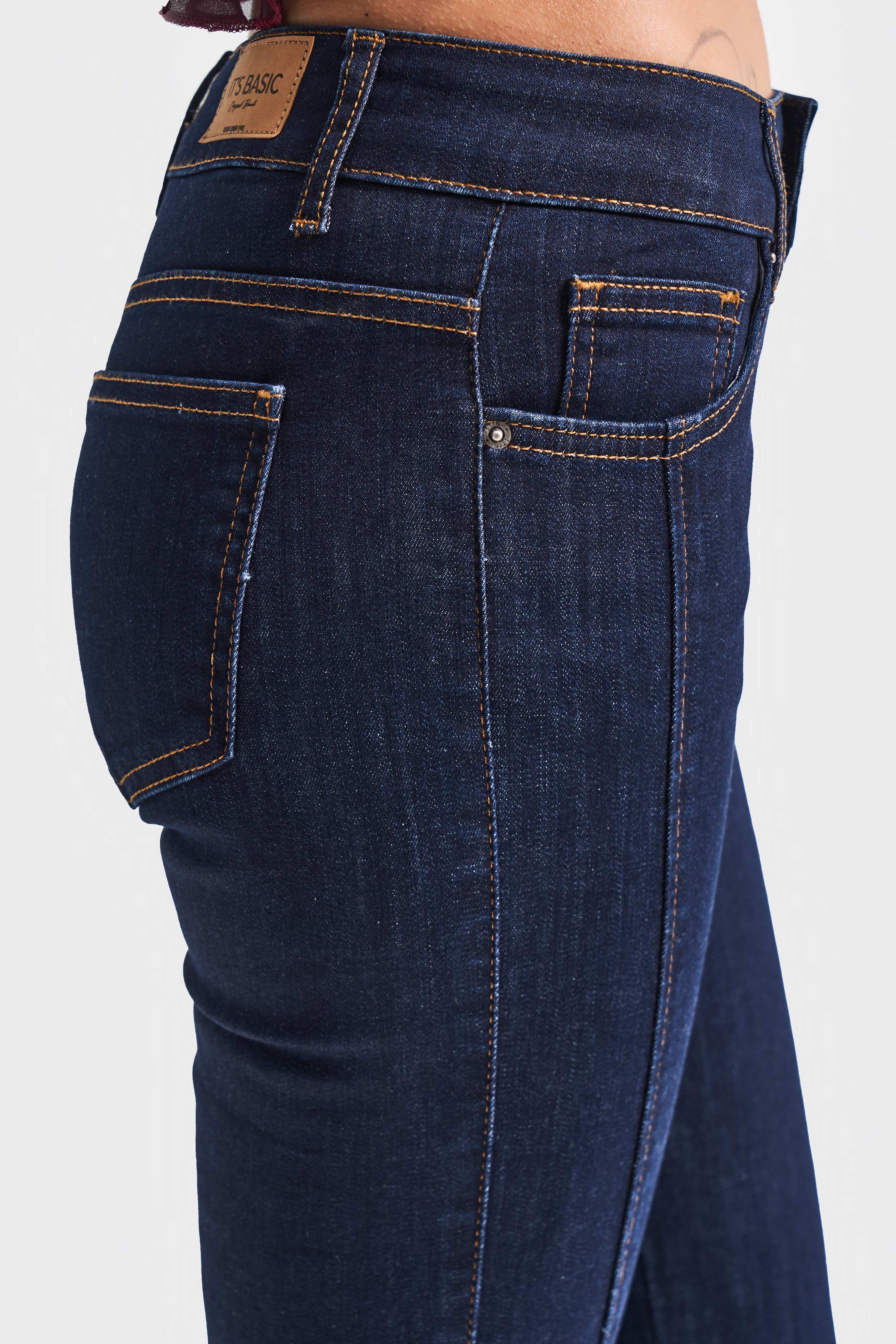 Kadın İndigo Renk 7w5-50 Midrise Flare Fit Esnek Elastan Kumaş Orta Bel Denim Jean