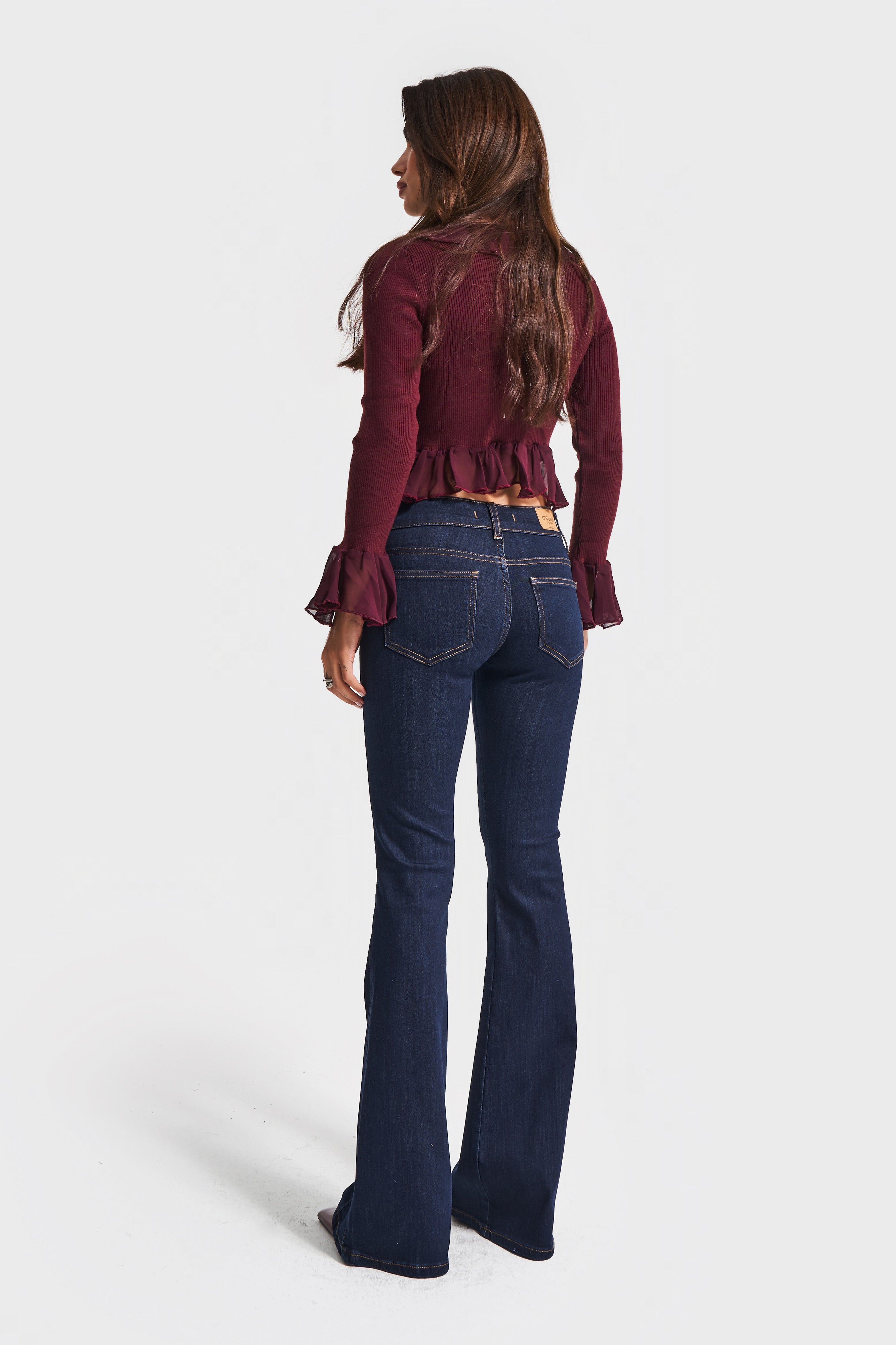 Kadın İndigo Renk 7w5-50 Midrise Flare Fit Esnek Elastan Kumaş Orta Bel Denim Jean