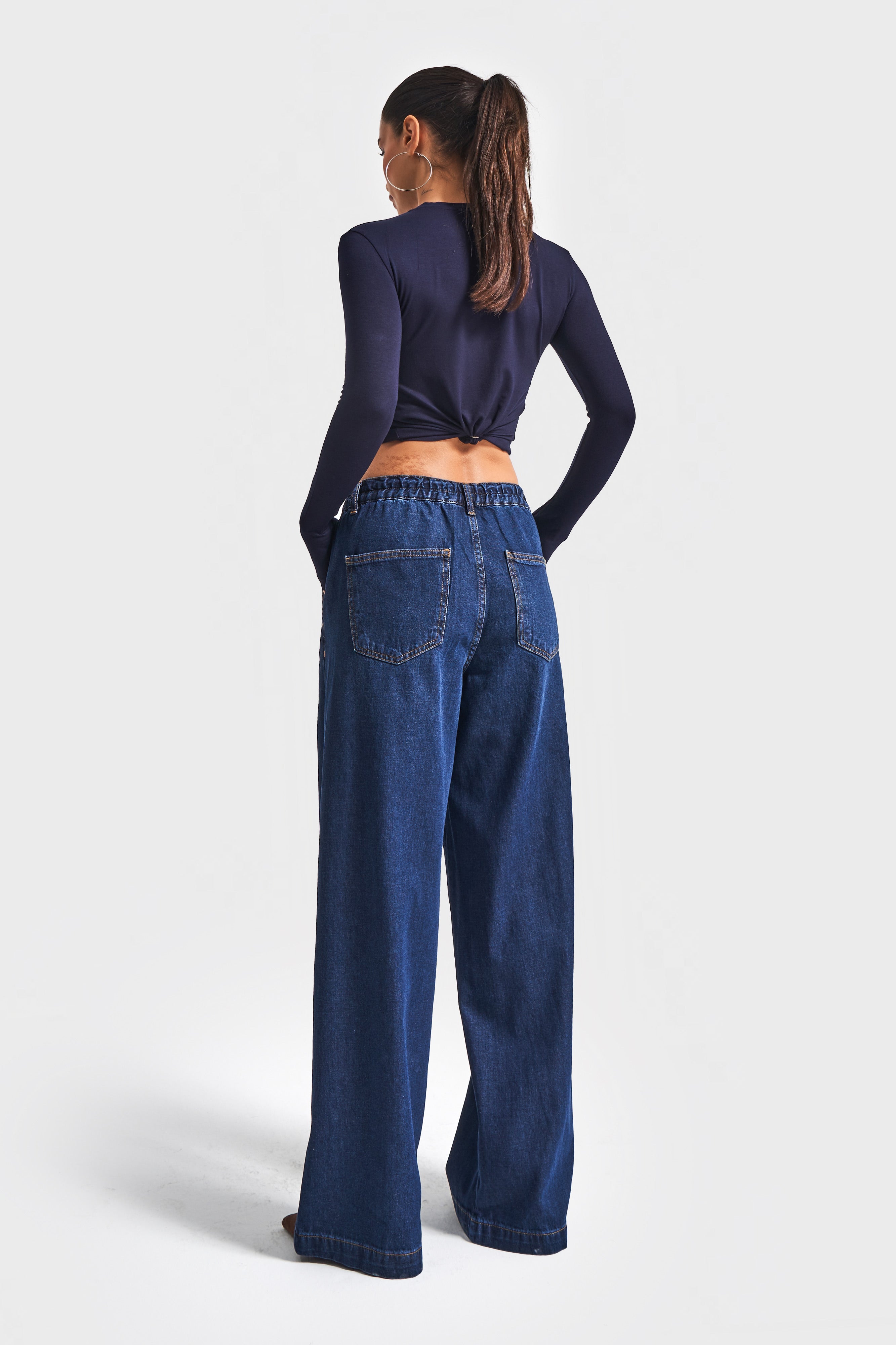 Kadın İndigo Renk 2w5-7 Süper Palazzo Fit Dökümlü Kumaş Denim Jean