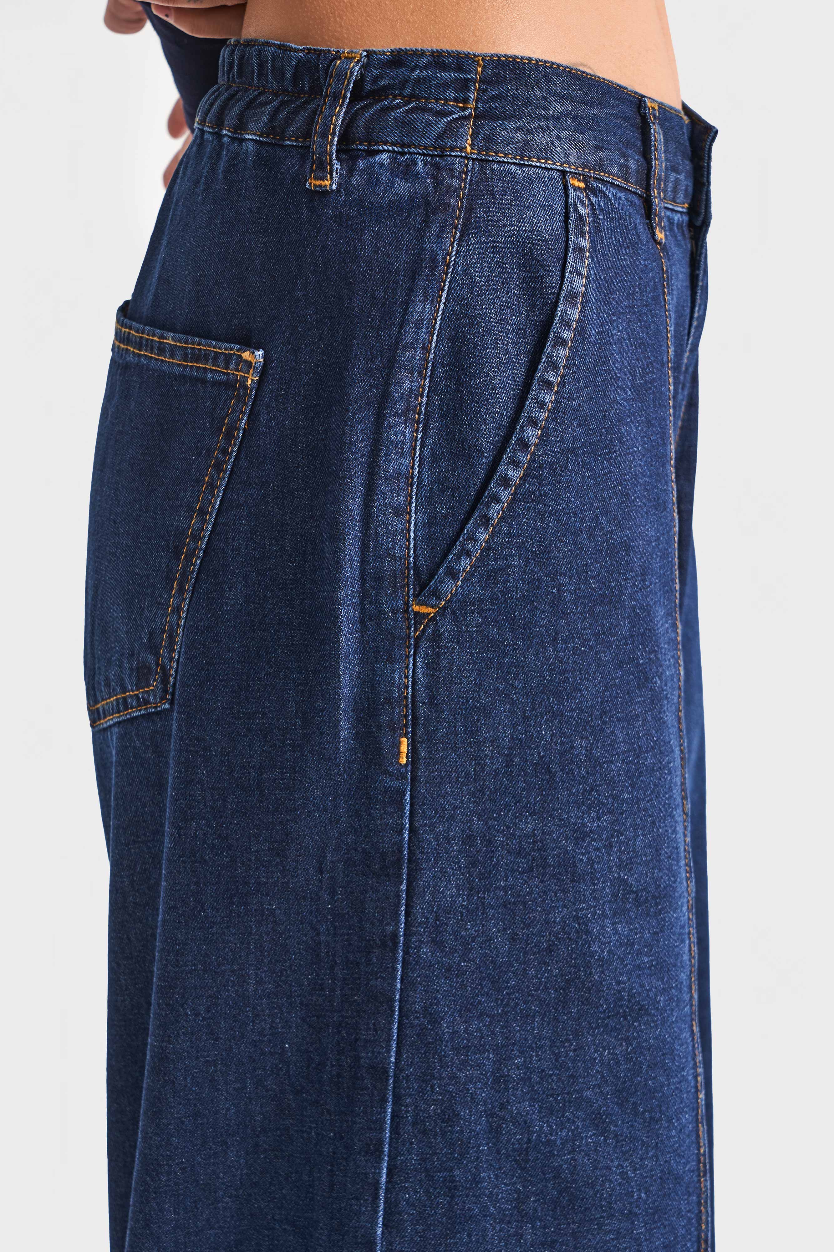 Kadın İndigo Renk 2w5-7 Süper Palazzo Fit Dökümlü Kumaş Denim Jean