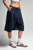 Kadın İndigo Renk 7s5-50 Skater Fit Maxi Boy Bol Kesim %100 Koton Denim Bermuda Şort