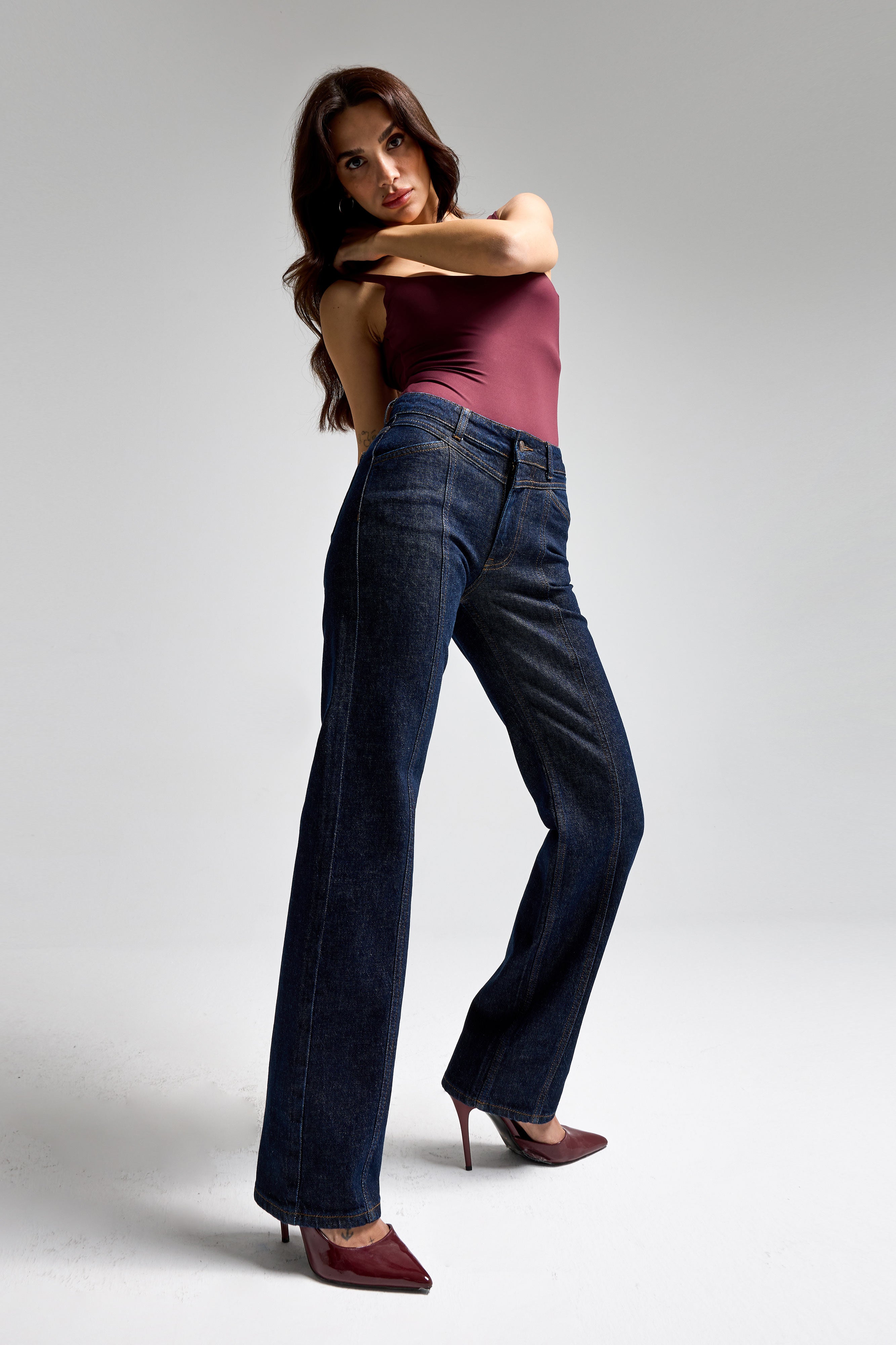 Kadın İndigo Renk 7s6-50 Straight Slim Fit %100 Koton Denim Jean