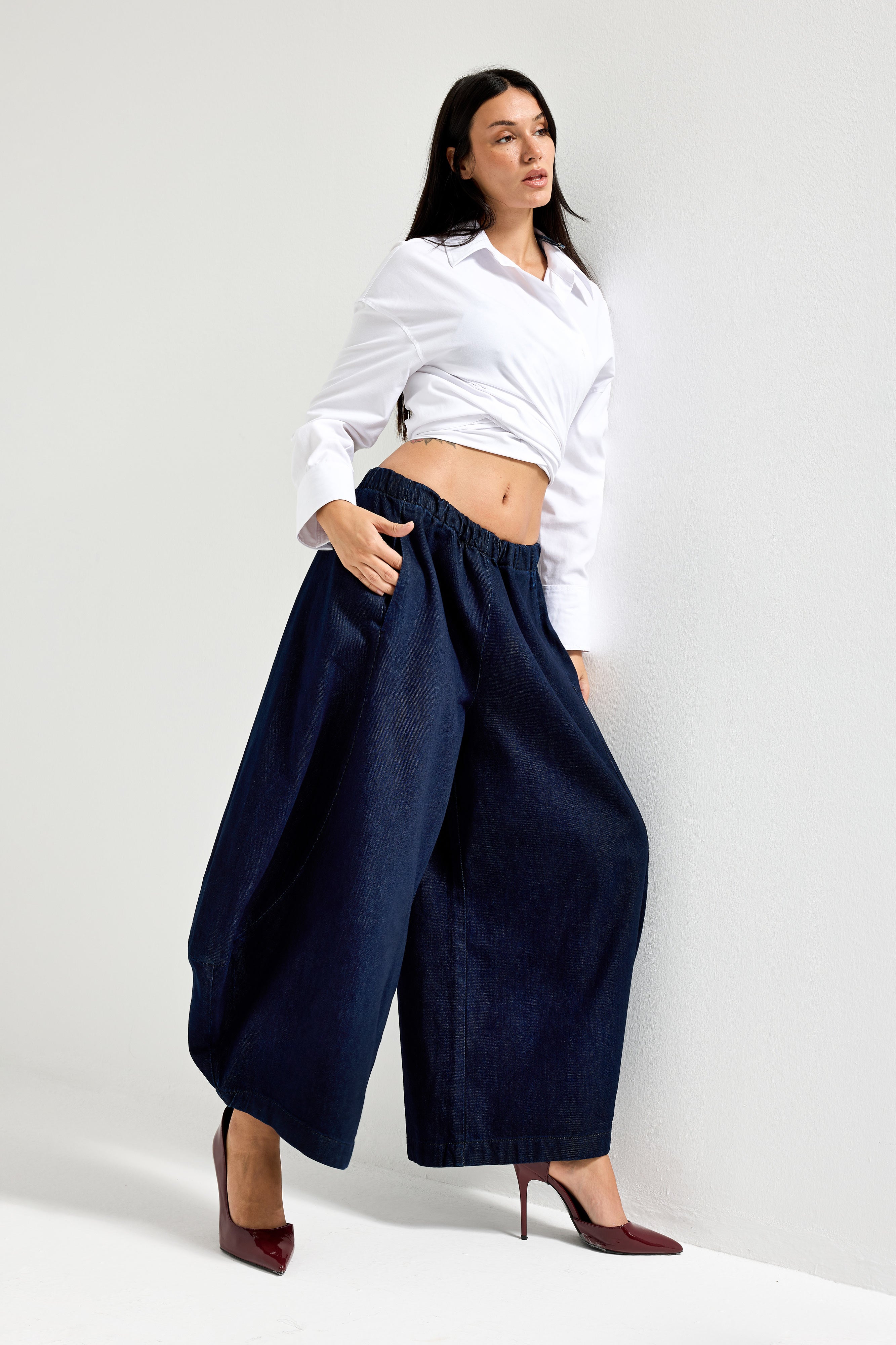 Kadın İndigo Renk 7s6-50 Süper Drop Baggy Fit %100 Koton Tasarım Denim Jean