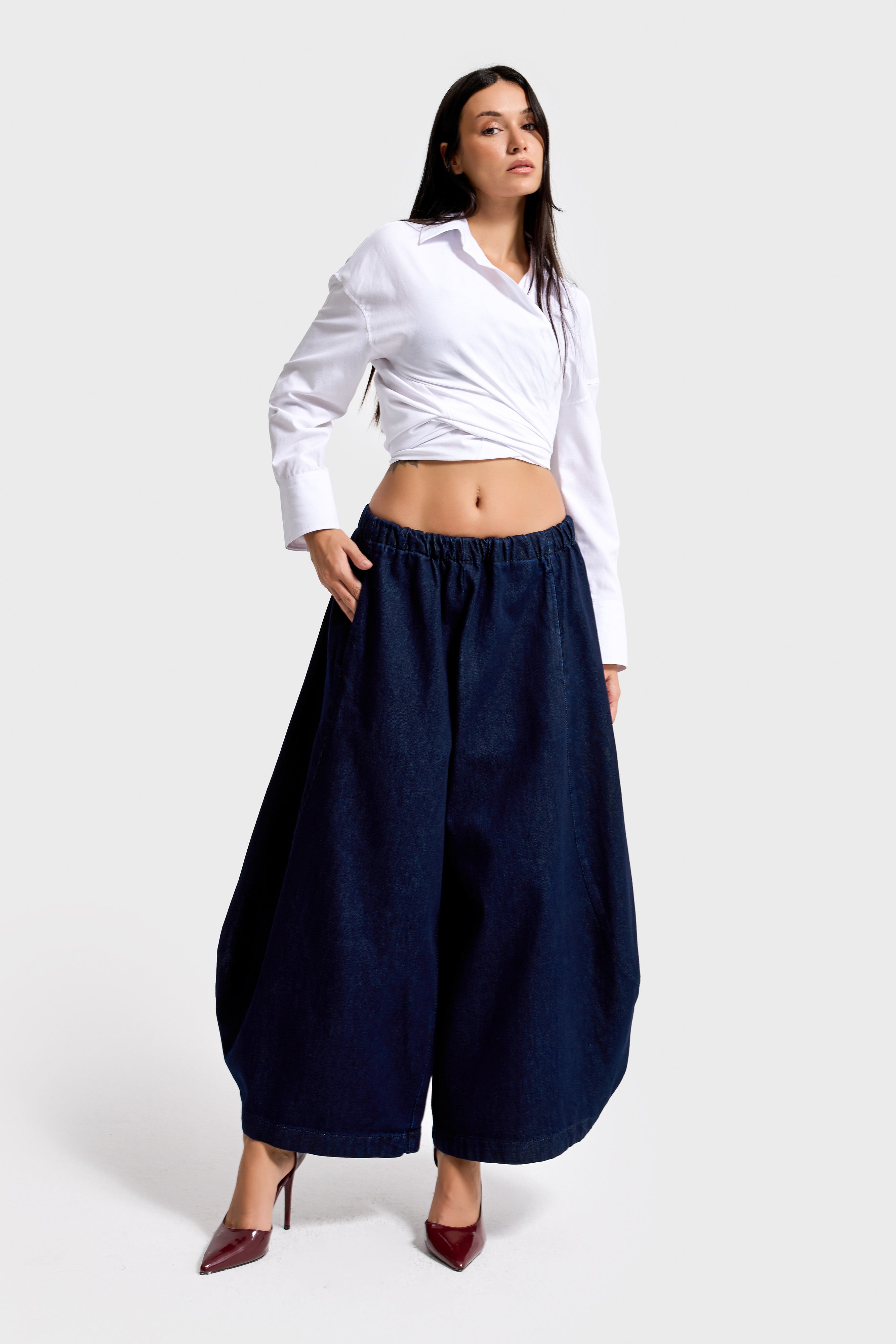 Kadın İndigo Renk 7s6-50 Süper Drop Baggy Fit %100 Koton Tasarım Denim Jean