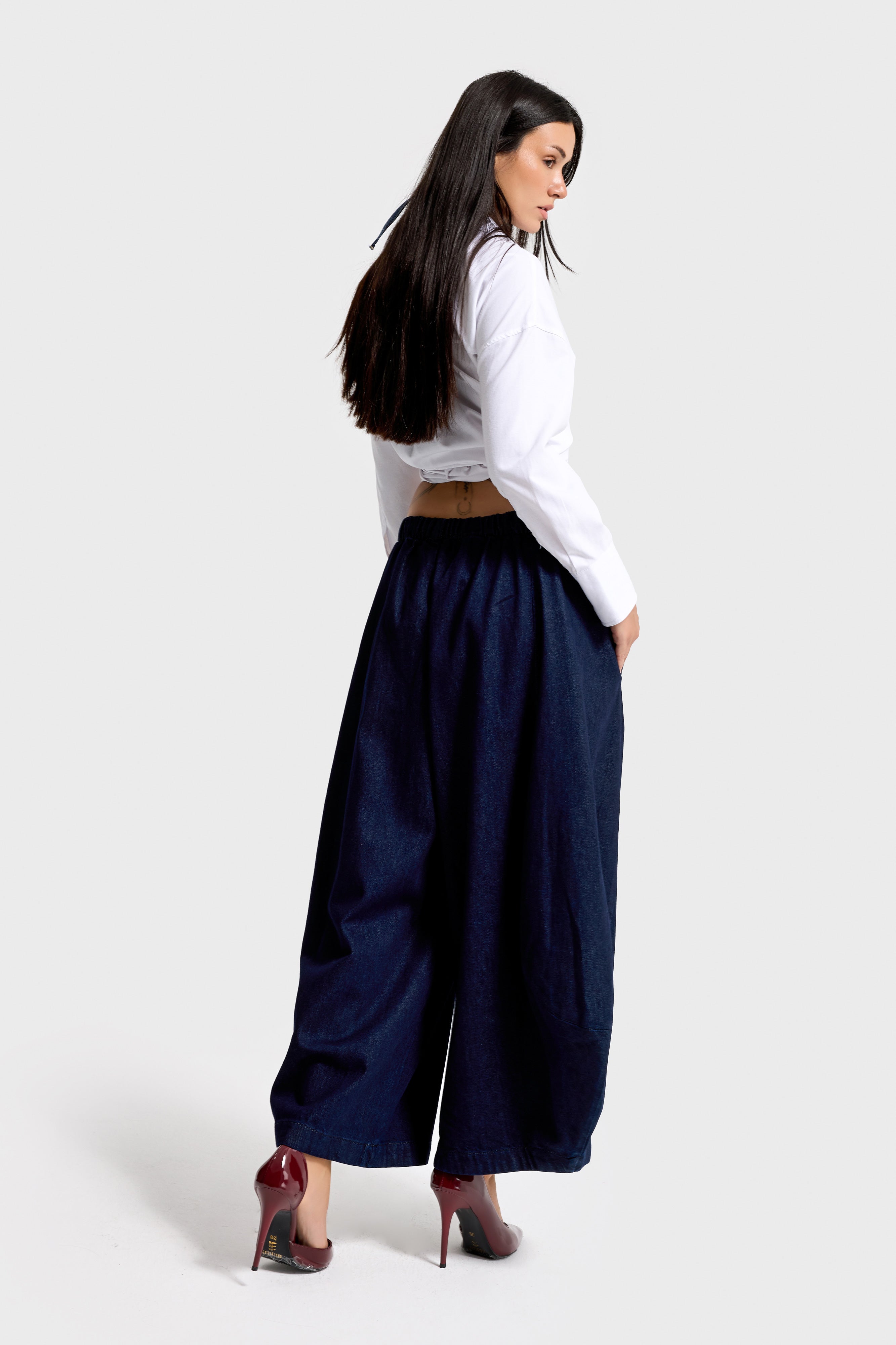 Kadın İndigo Renk 7s6-50 Süper Drop Baggy Fit %100 Koton Tasarım Denim Jean