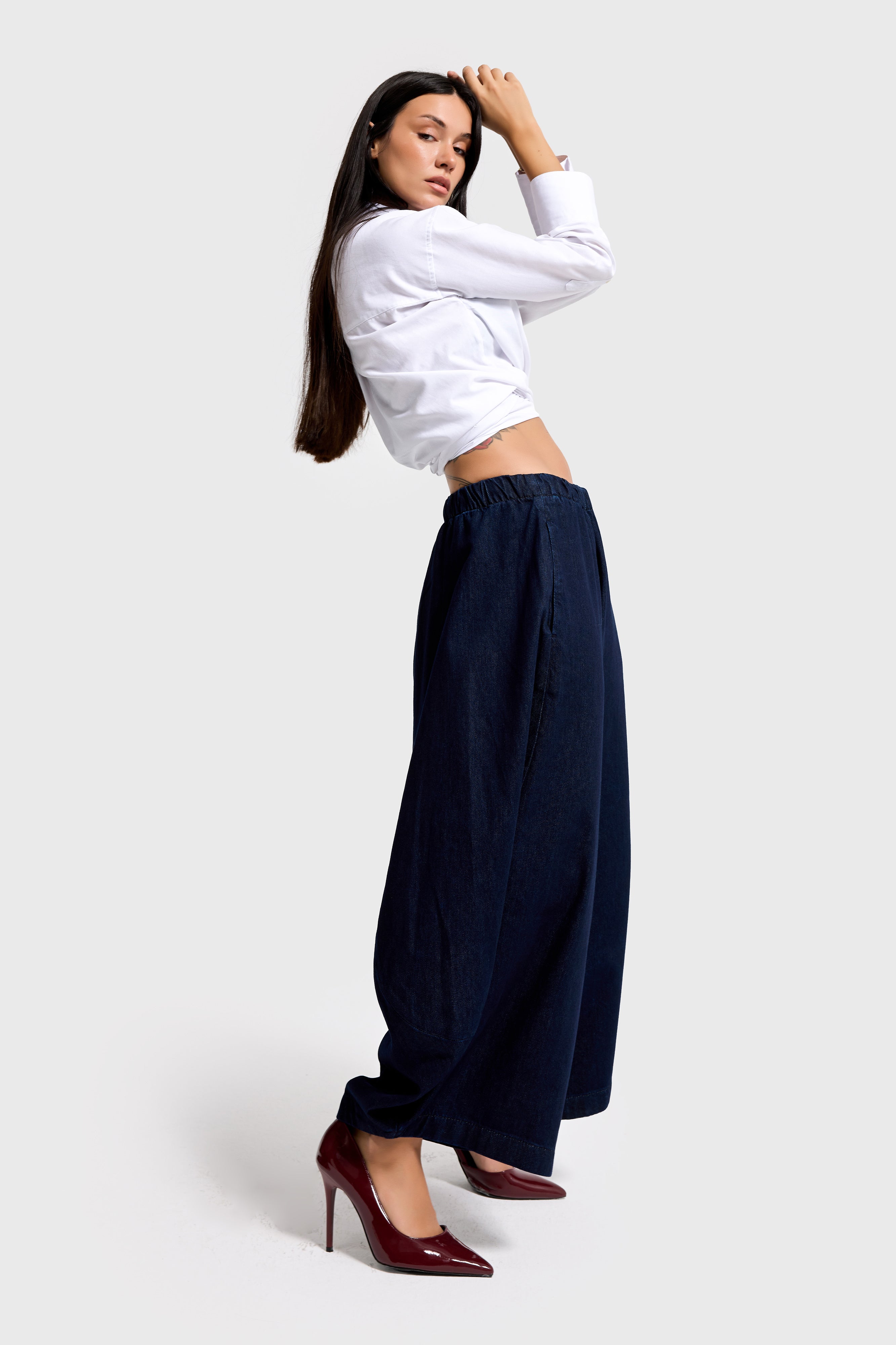 Kadın İndigo Renk 7s6-50 Süper Drop Baggy Fit %100 Koton Tasarım Denim Jean