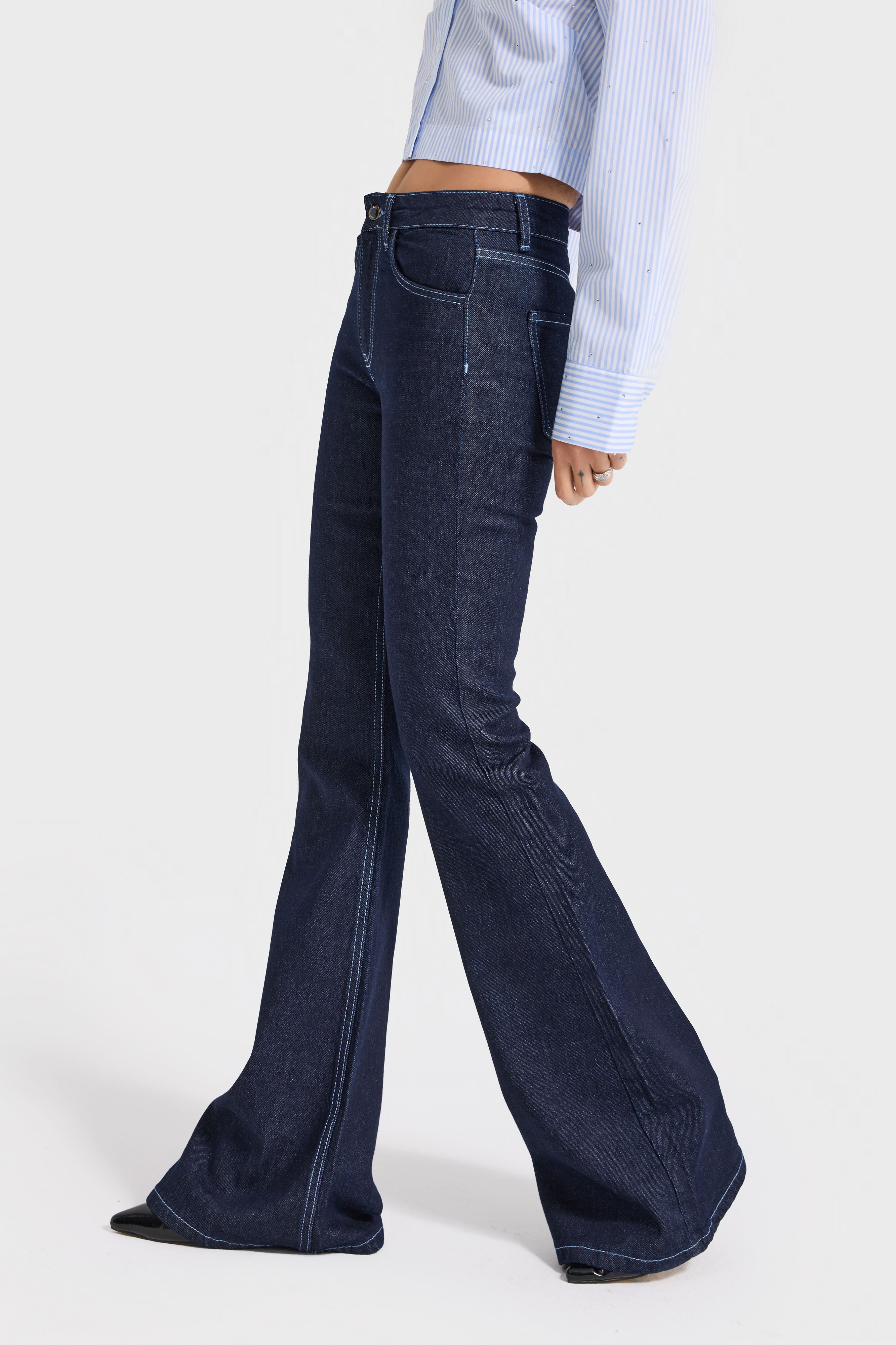 Kadın İndigo Renk 7w5-50 Flare Fit Viskon Elastan Kumaş Denim Jean