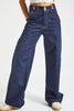 Women's Indigo 7w5-50 Belt Detail Wide Leg Fit 100% Cotton Denim Jeans