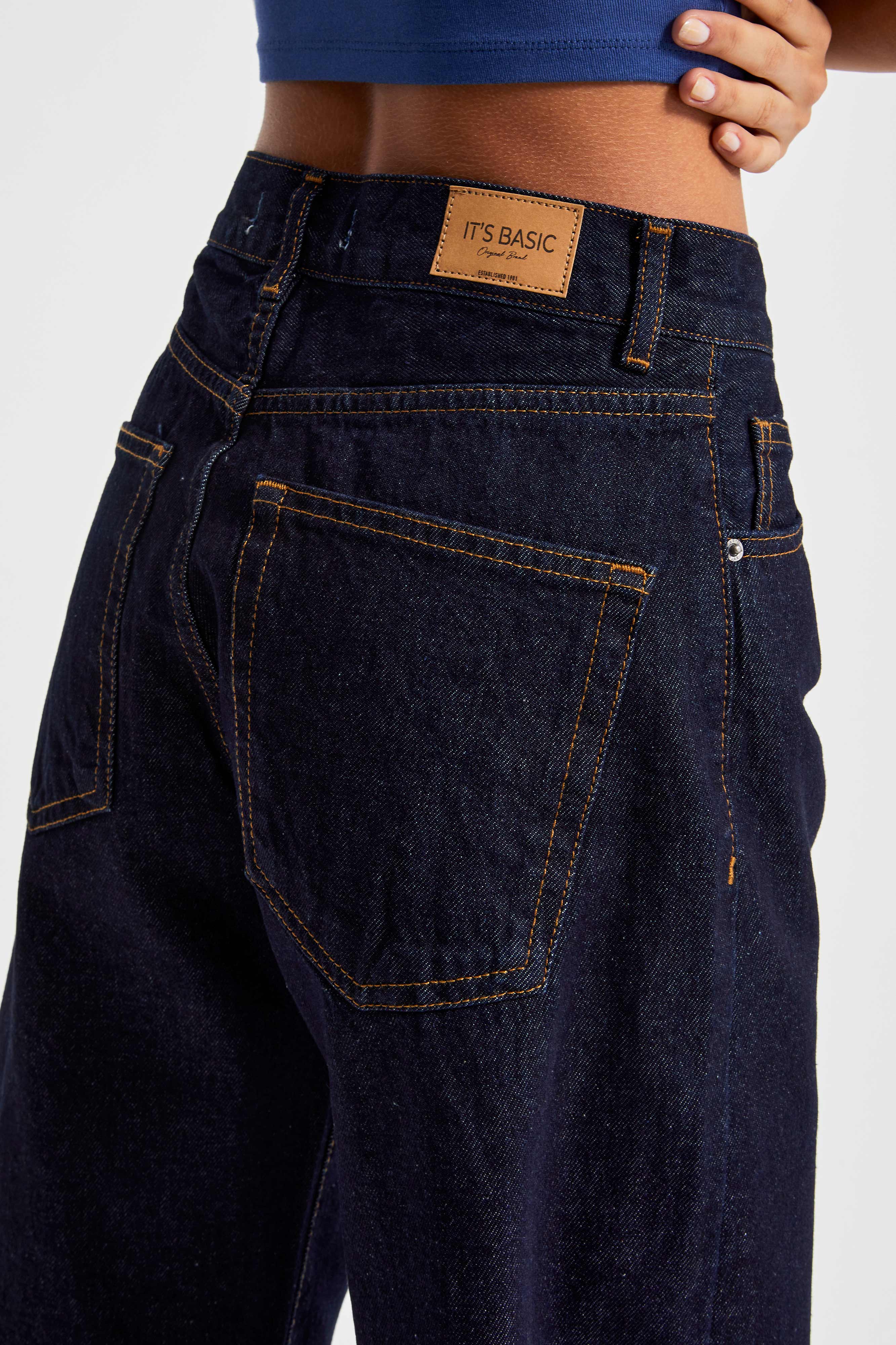 Kadın İndigo Renk 7w5-50 Loose Fit Orta Bel İç Boy 80cm %100 koton Denim Jean