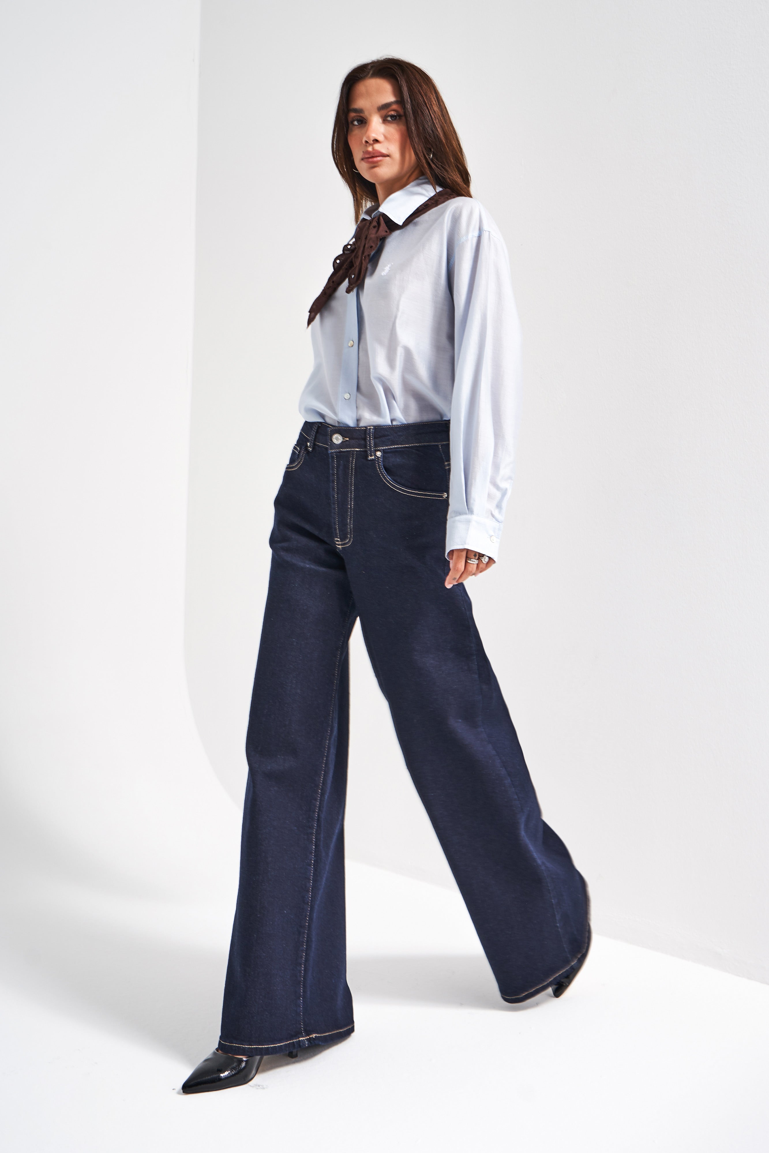 Kadın İndigo Palazzo Fit Esnek Denim Jean
