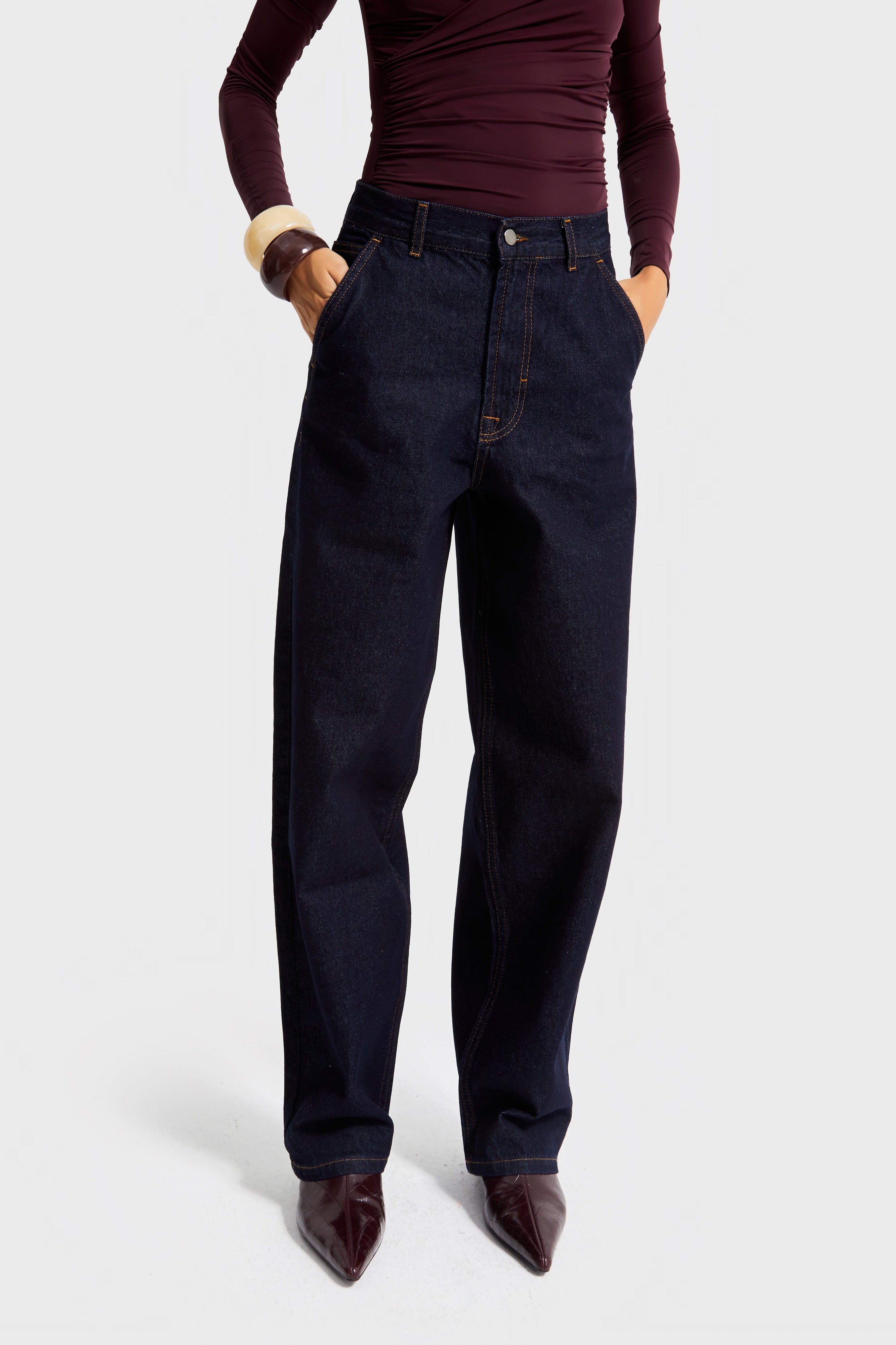 Kadın İndigo Renk 7W5-50 Skater Fit %100 Koton Bol Kesim İç Boy 80cm Denim Jean