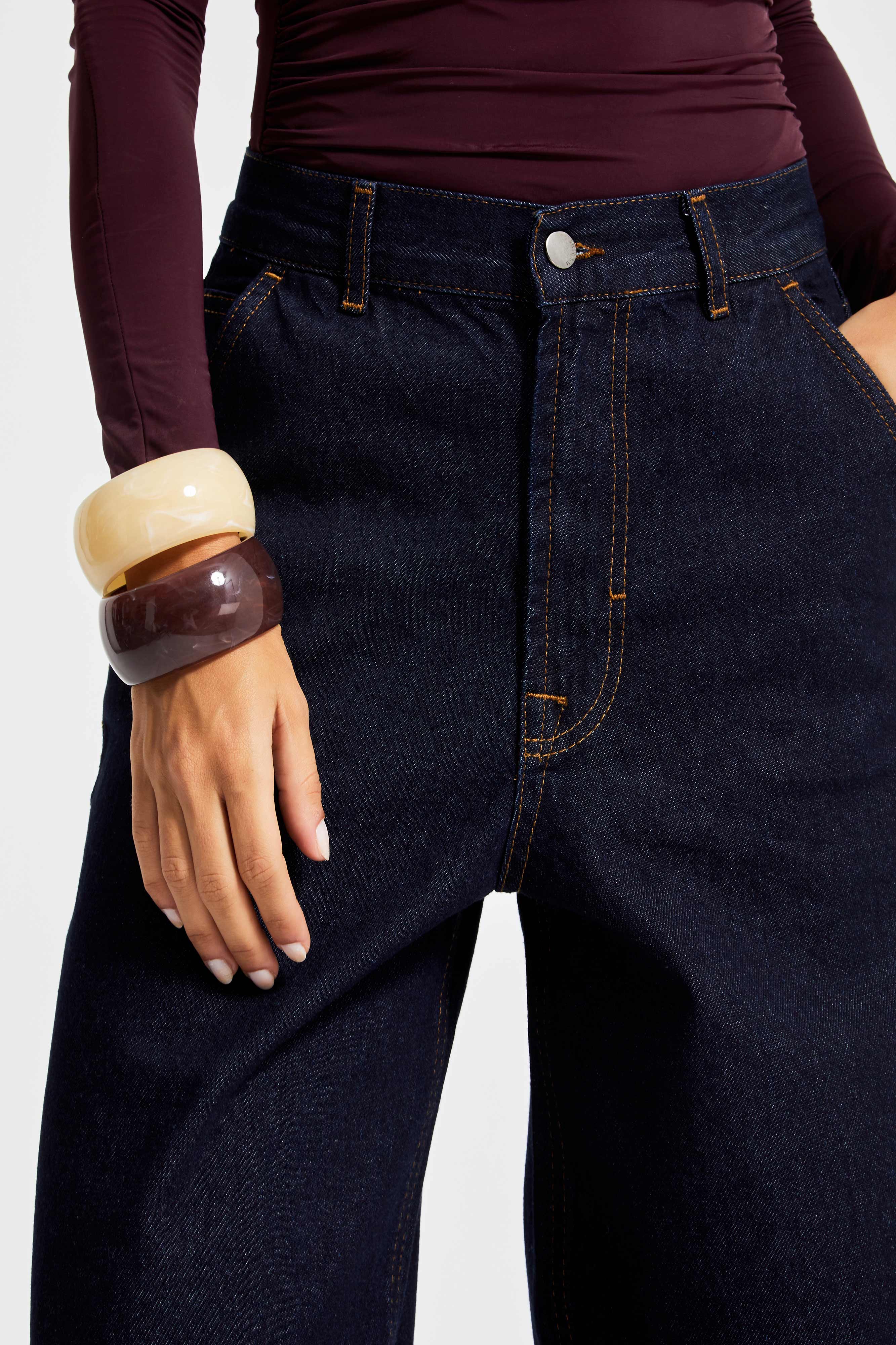 Kadın İndigo Renk 7W5-50 Skater Fit %100 Koton Bol Kesim İç Boy 80cm Denim Jean