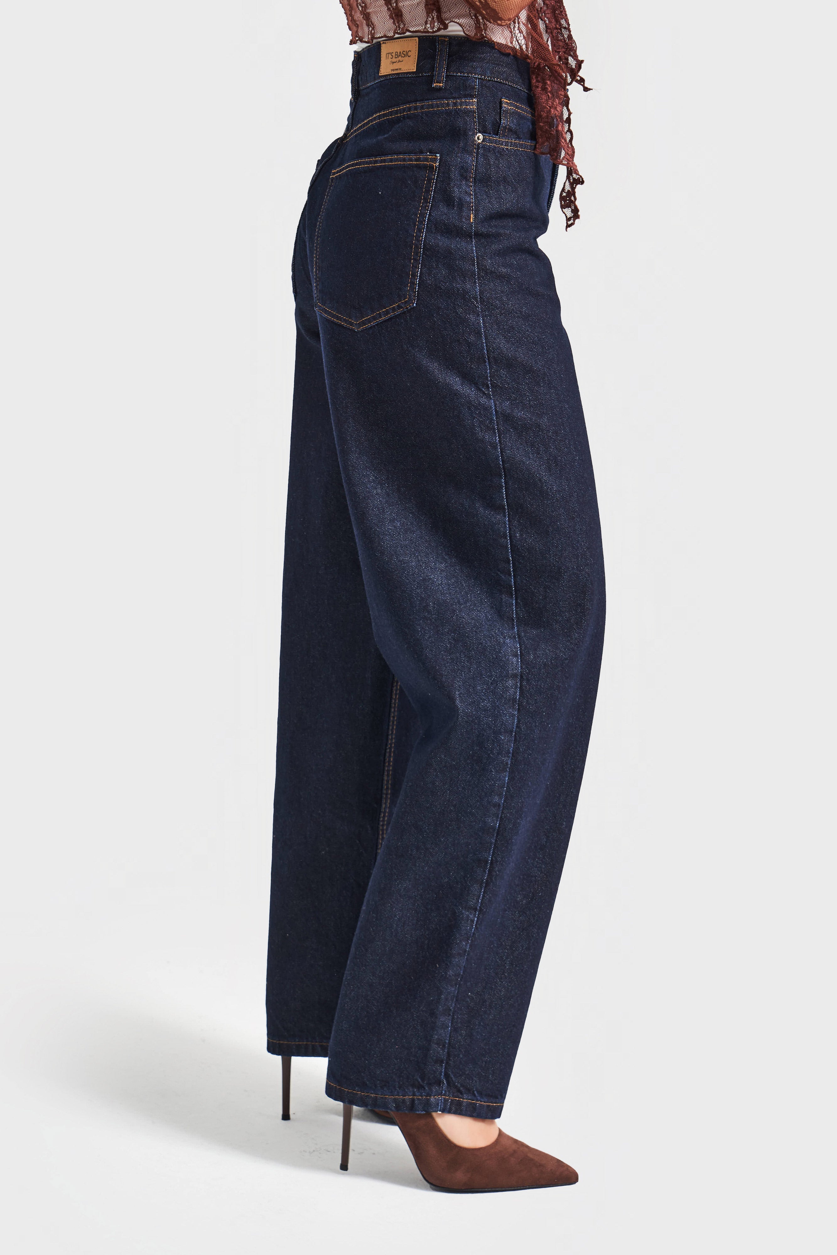 Kadın İndigo Renk Cindy 7w5-50 Skater Fit Bol Kesim İç Boy 80cm Denim Jean