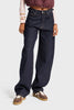 Kadın İndigo Renk Lotus 7w5-50 Baggy Fit İç Boy 83cm Kemer Detaylı %100 Koton Denim Jean
