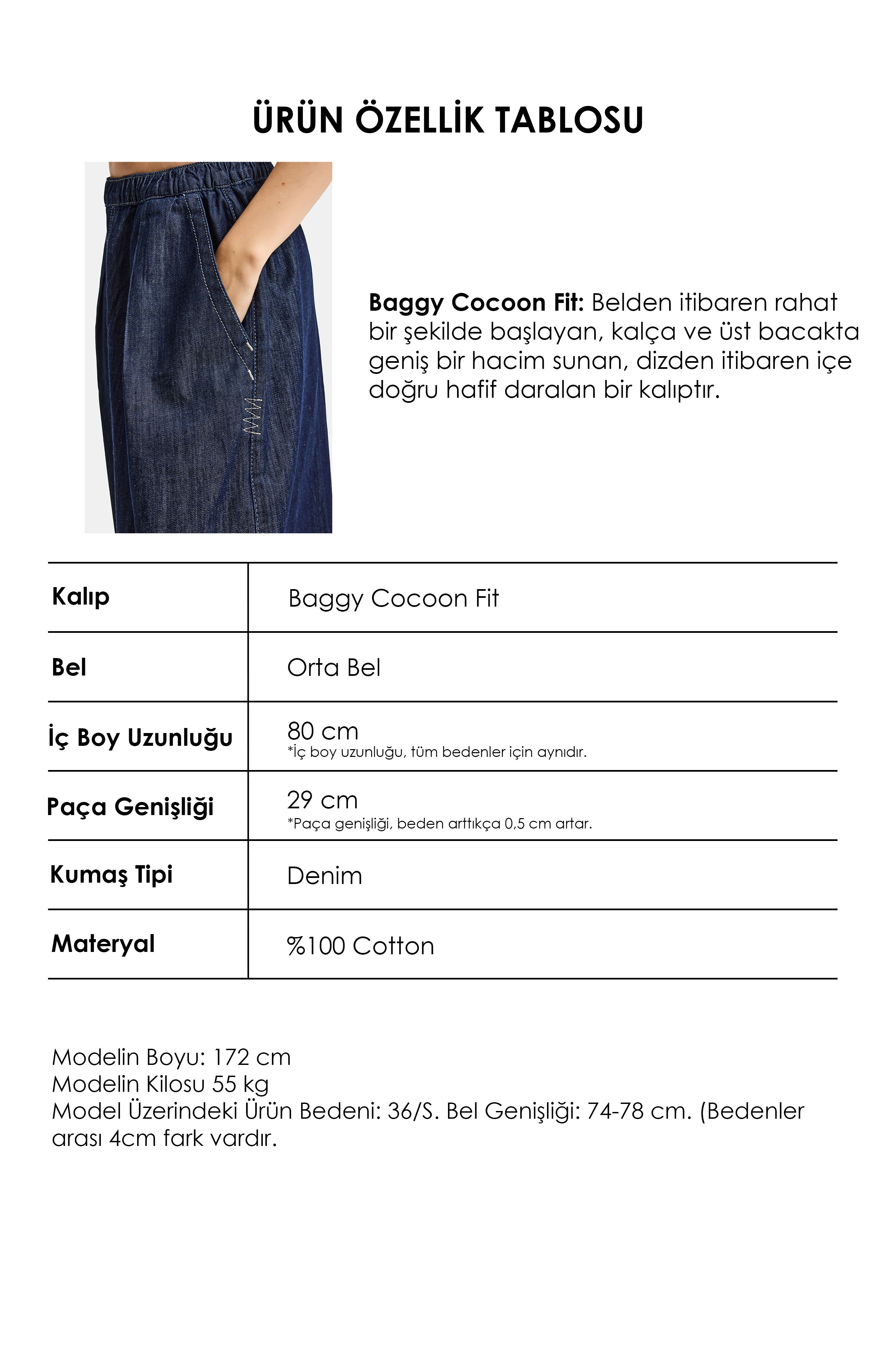 Kadın İndigo Selvedge 7s6-50 Baggy Cocoon Denim Jean
