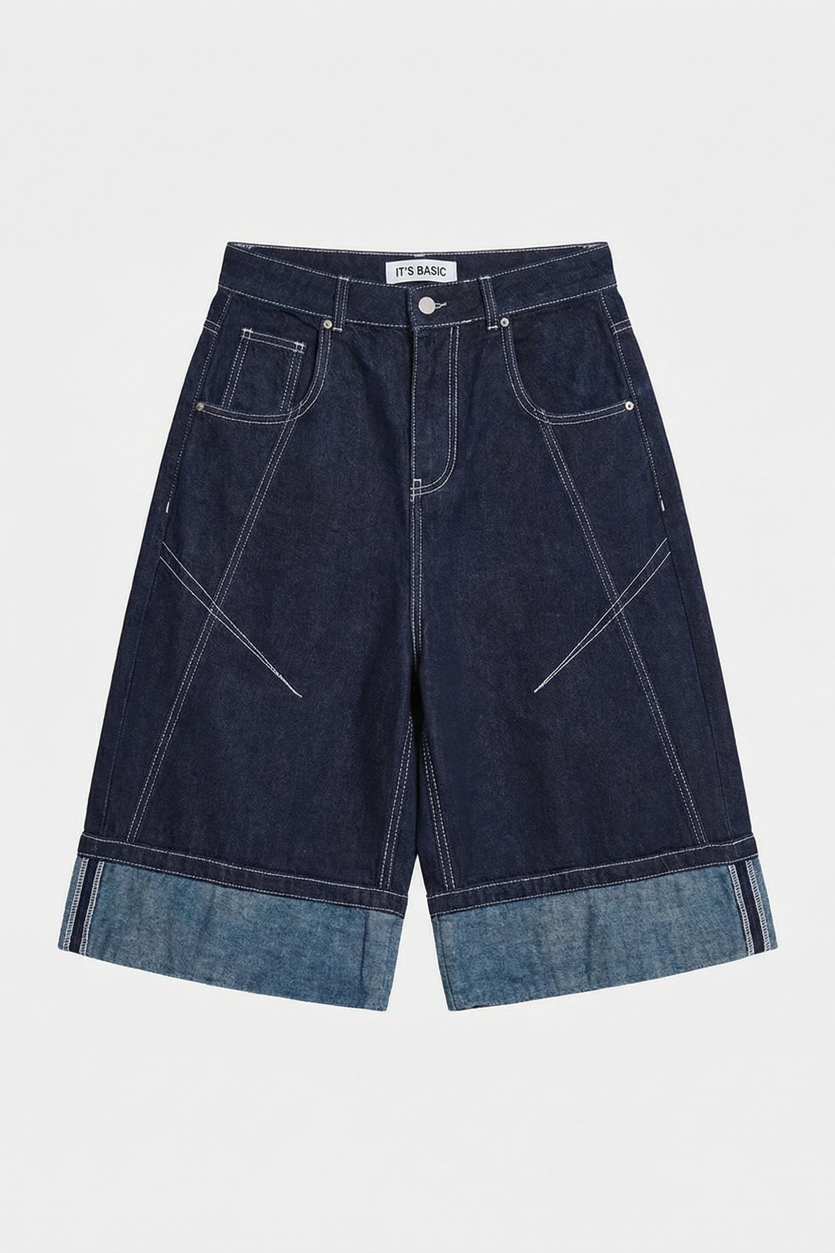 Kadın İndigo Selvedge 7s6-50 Baggy Fit Maxi Boy Özel Tasarım Denim Bermuda Şort