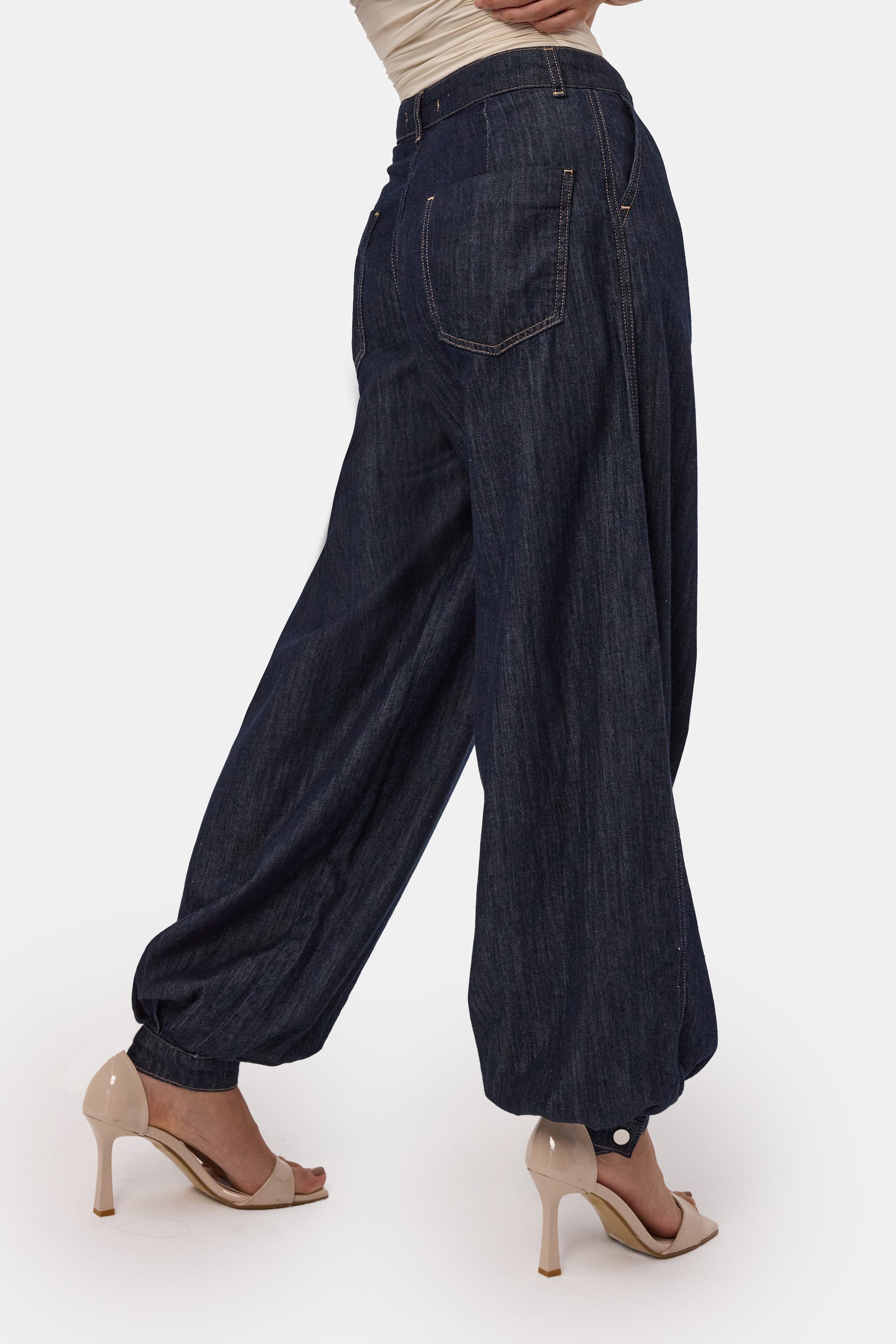 Kadın İndigo Selvedge 7s6-50 Balon Jogger Fit Denim Jean