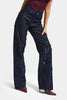 Kadın İndigo Selvedge T-7s6-50 Loose Fit Nakış Dantel Desenli Özel Tasarım Denim Jean