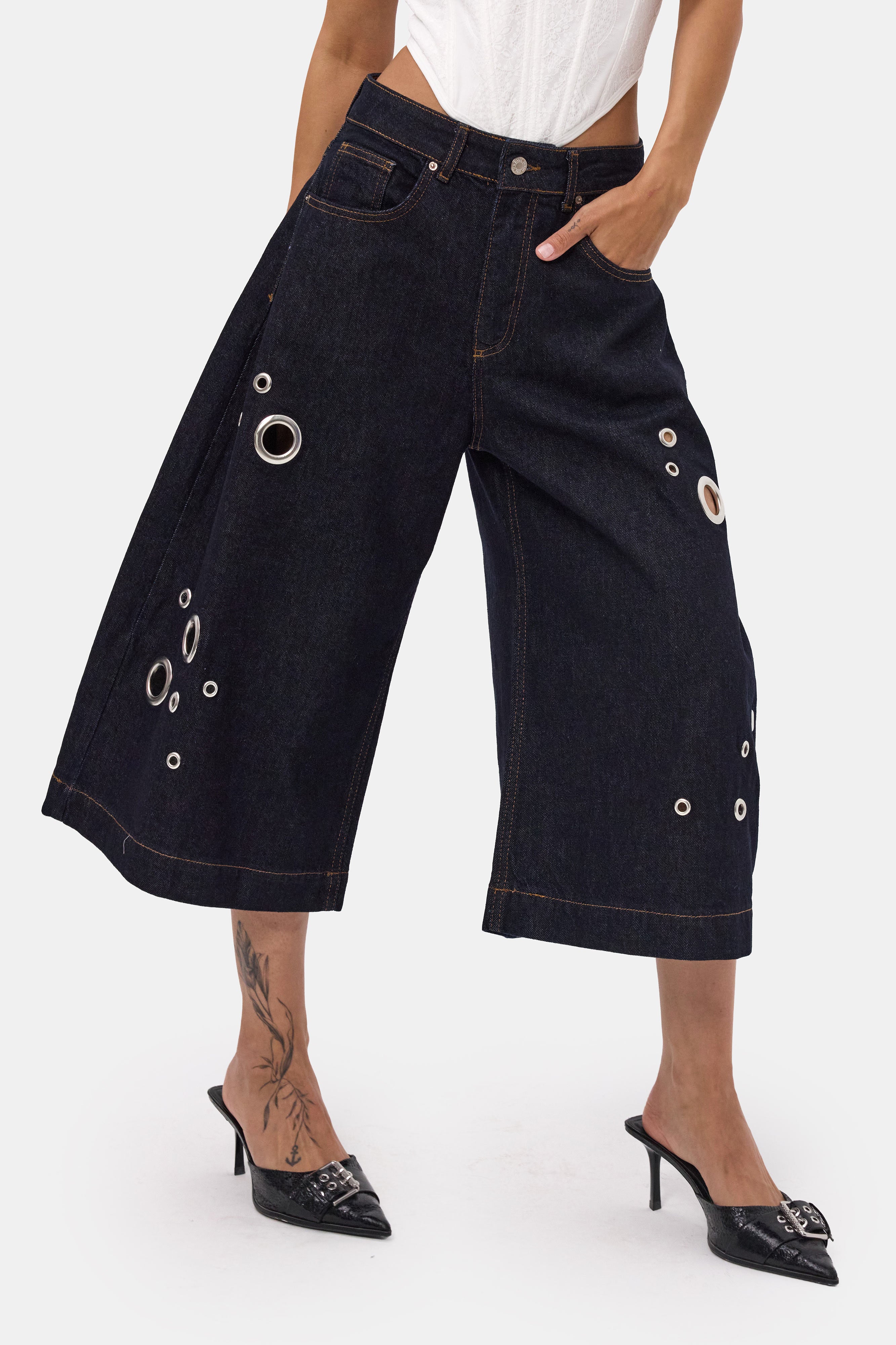 Kadın İndigo Selvedge 7s6-50 Maxi Boy Tasarım Bermuda Şort