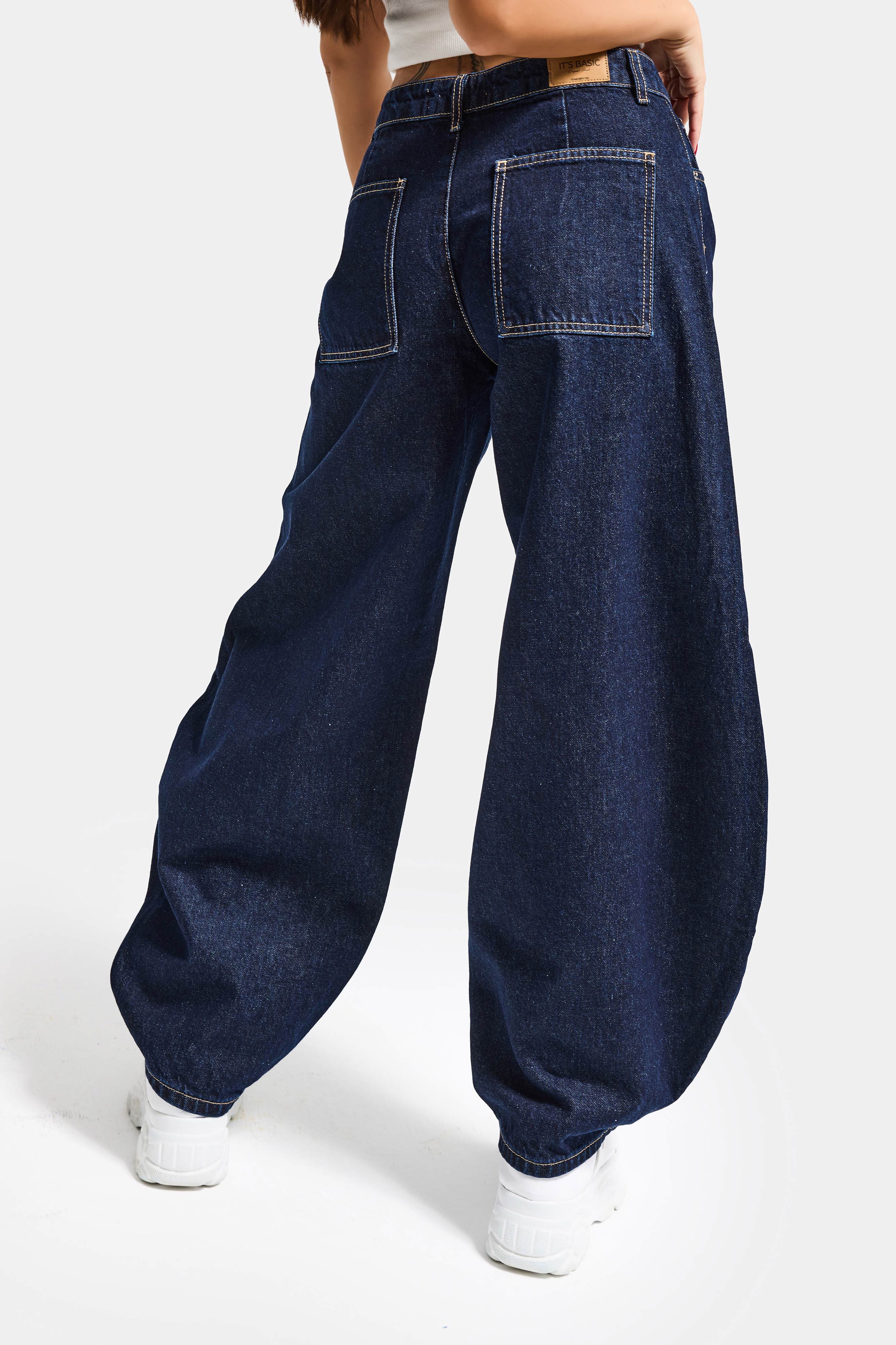 Kadın İndigo Selvedge 7s6-50 Mega Balon Fit %100 Koton Denim Jean