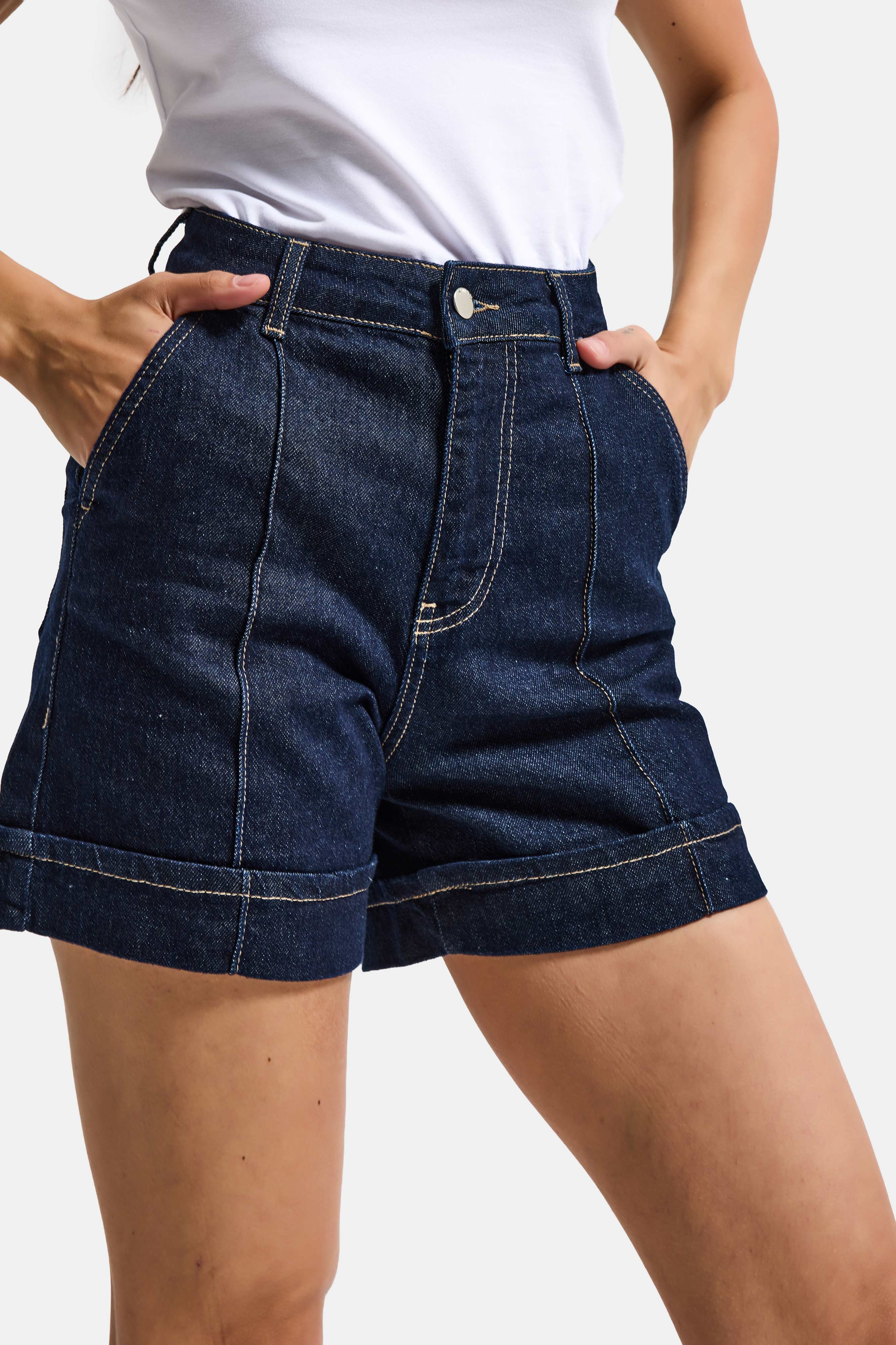 Kadın İndigo Selvedge 7s6-50 Straight Fit Relax Denim Şort