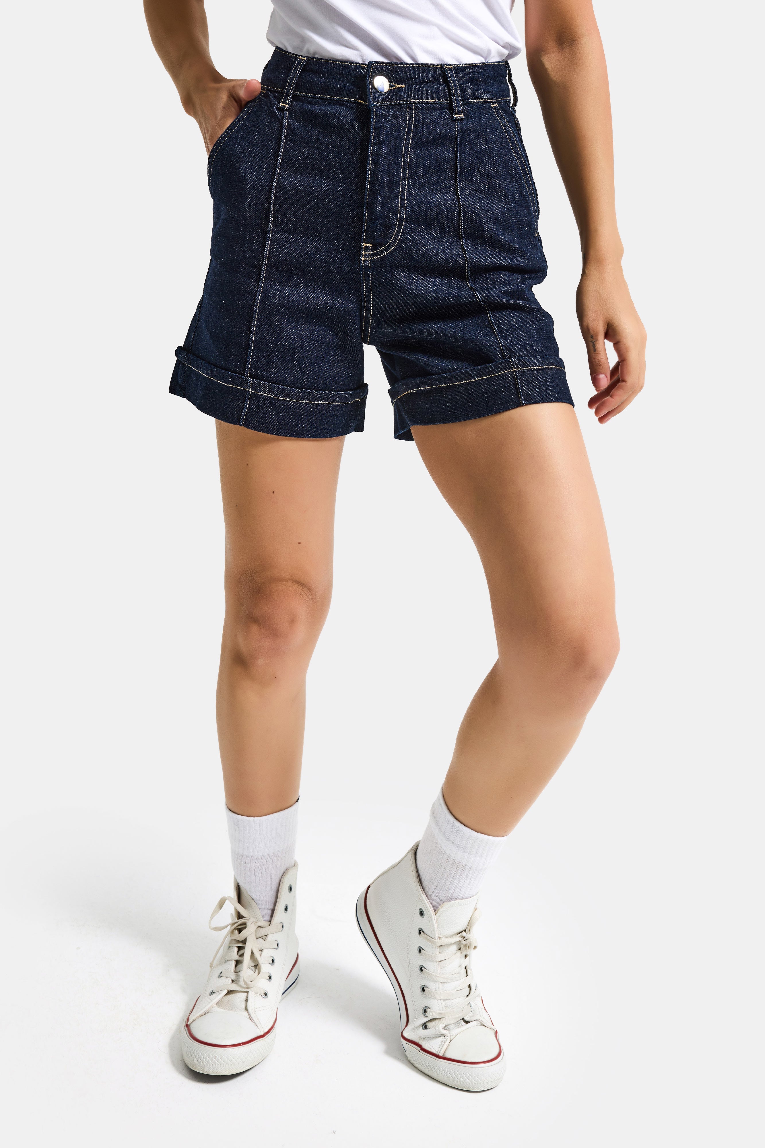 Kadın İndigo Selvedge 7s6-50 Straight Fit Relax Denim Şort