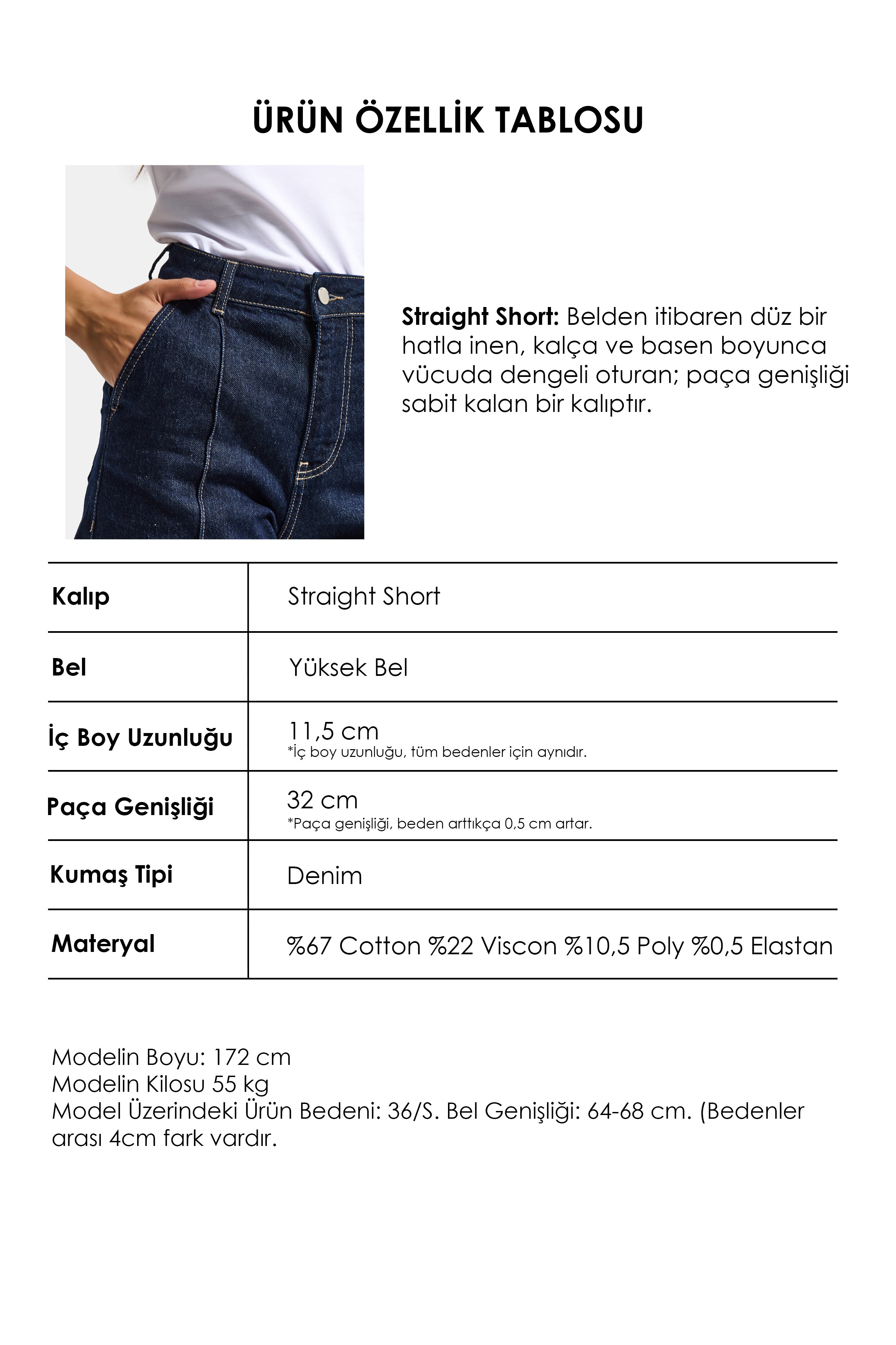 Kadın İndigo Selvedge 7s6-50 Straight Fit Relax Denim Şort