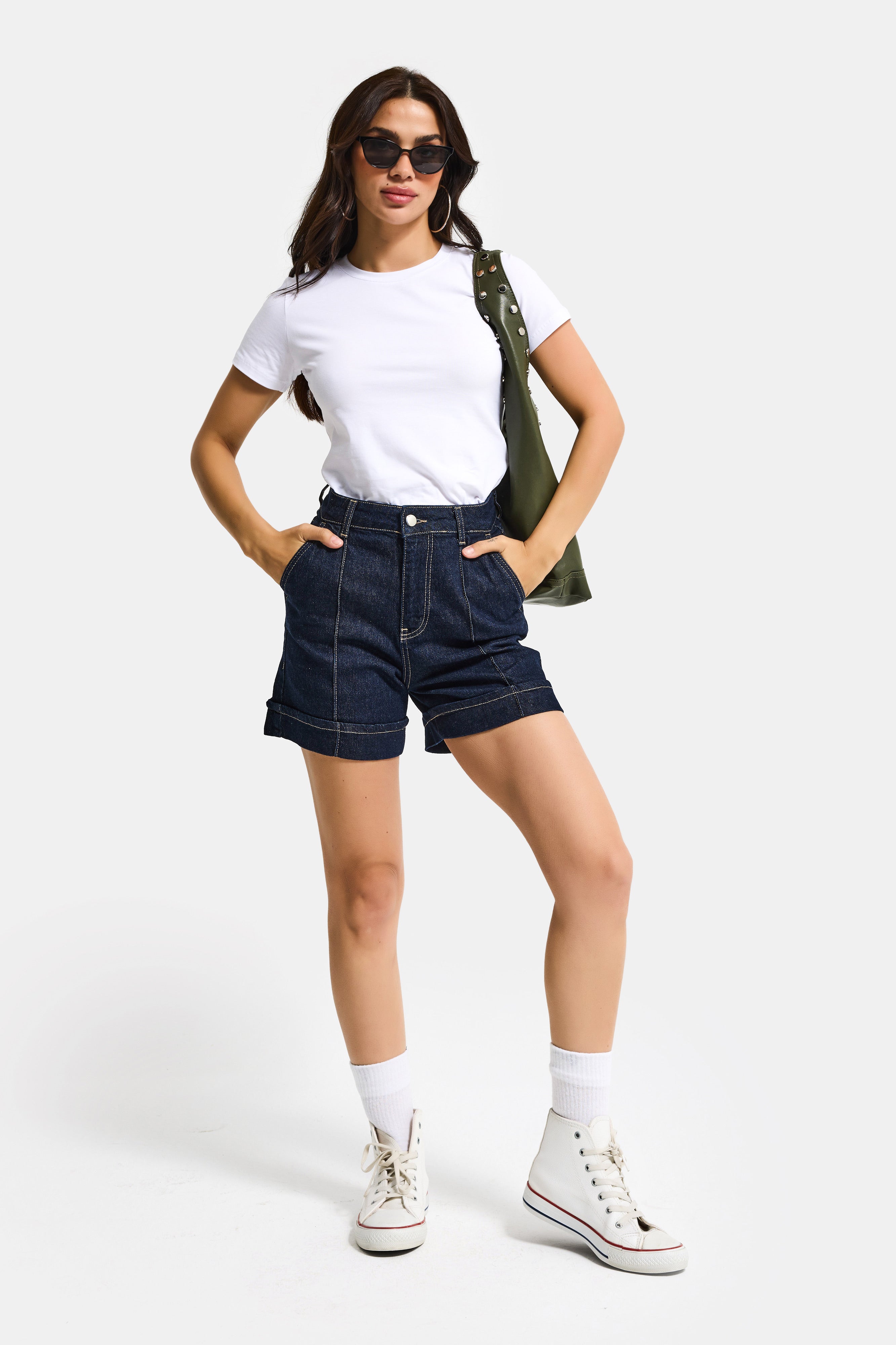 Kadın İndigo Selvedge 7s6-50 Straight Fit Relax Denim Şort