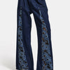 Women's Indigo Selvedge 7s6-50 Wide Leg Denim Jeans with Lace Embroidery Details - Custom Design